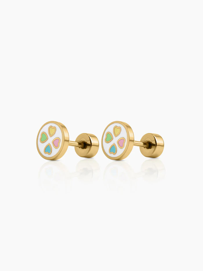 Rimi Heart Clover 18K Gold Plated Kid's Stud Earrings