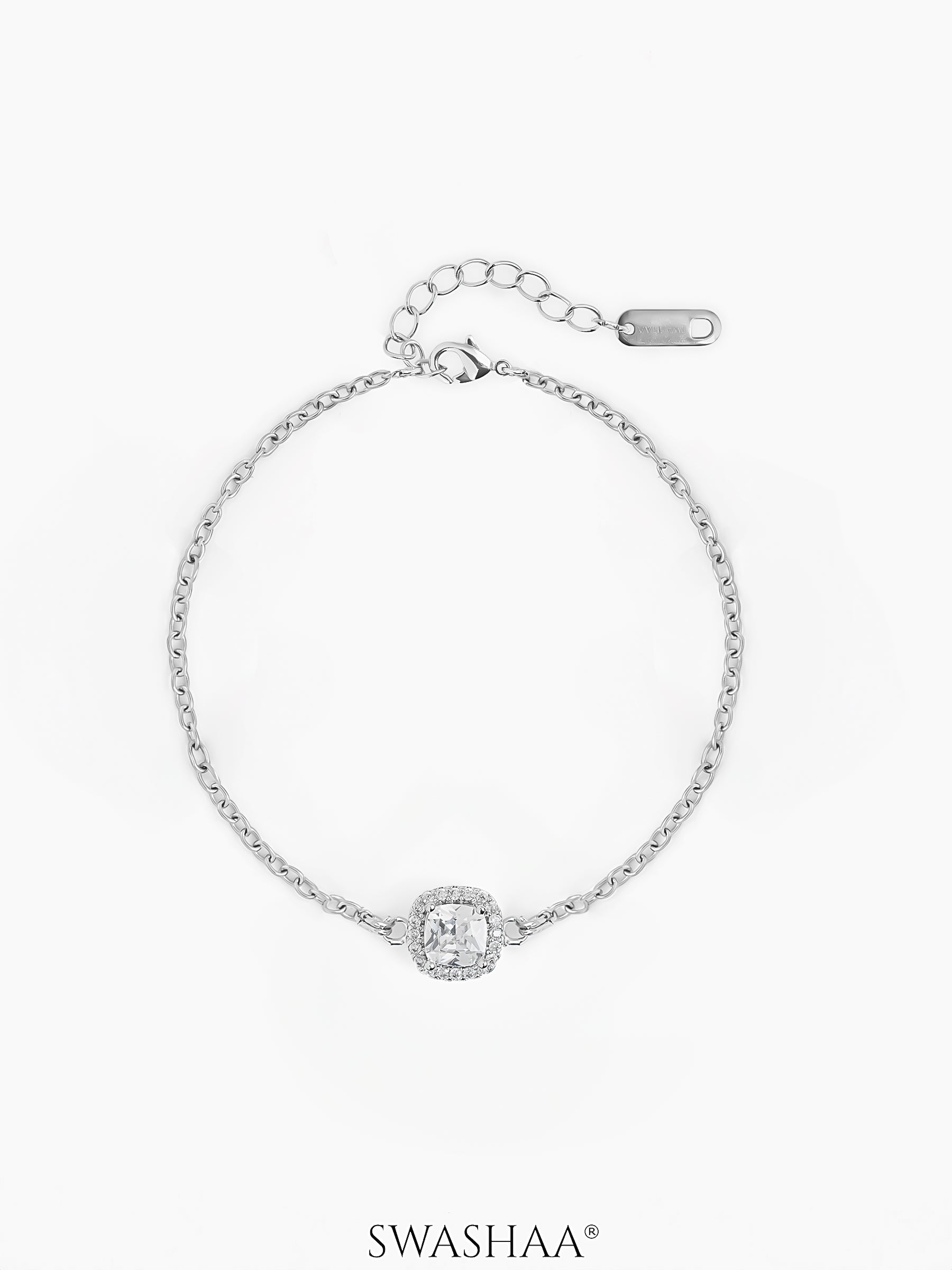 Riva Solitaire Halo Diamond Bracelet Silver