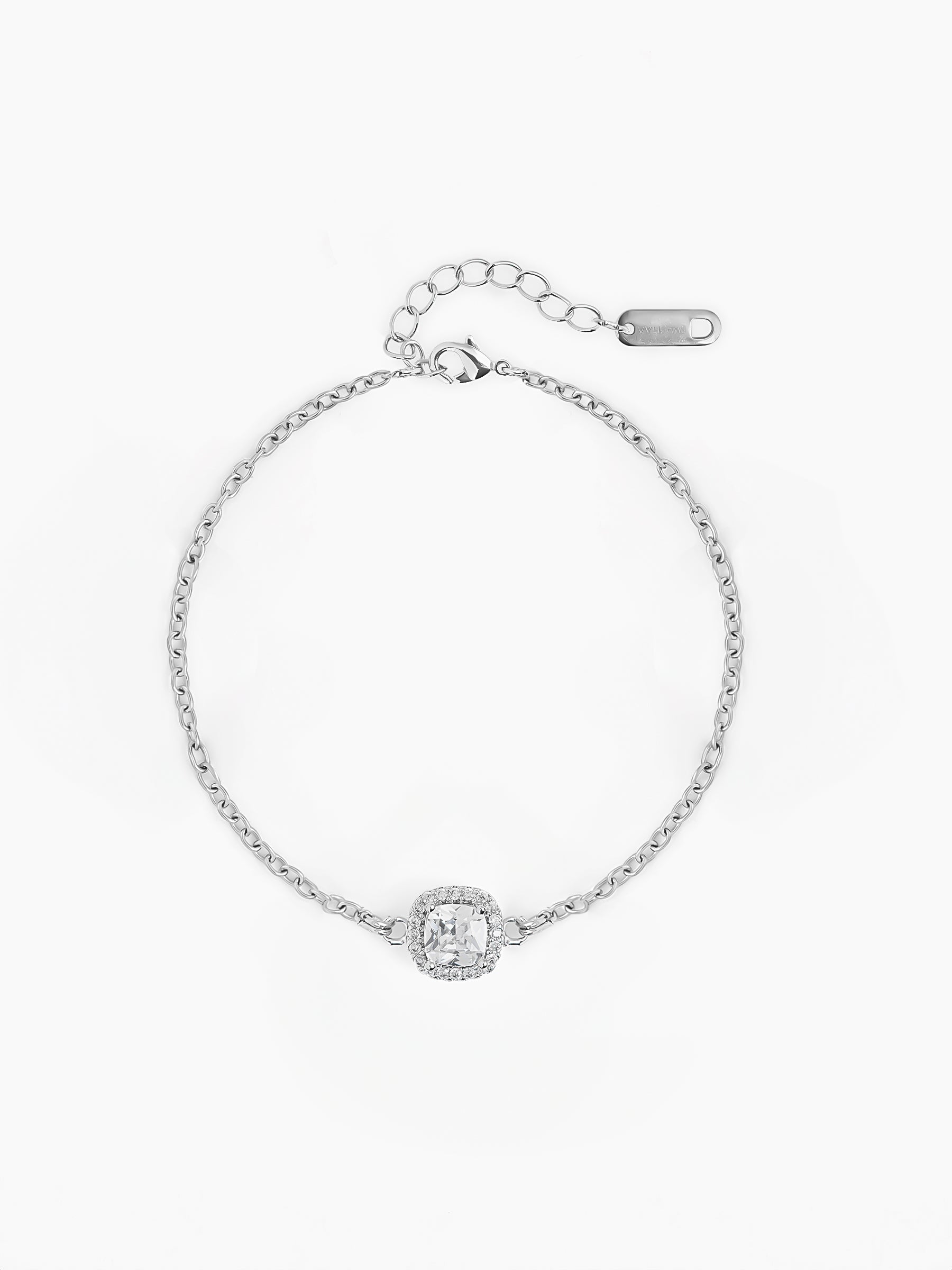 Riva Solitaire Halo Diamond Silver Bracelet