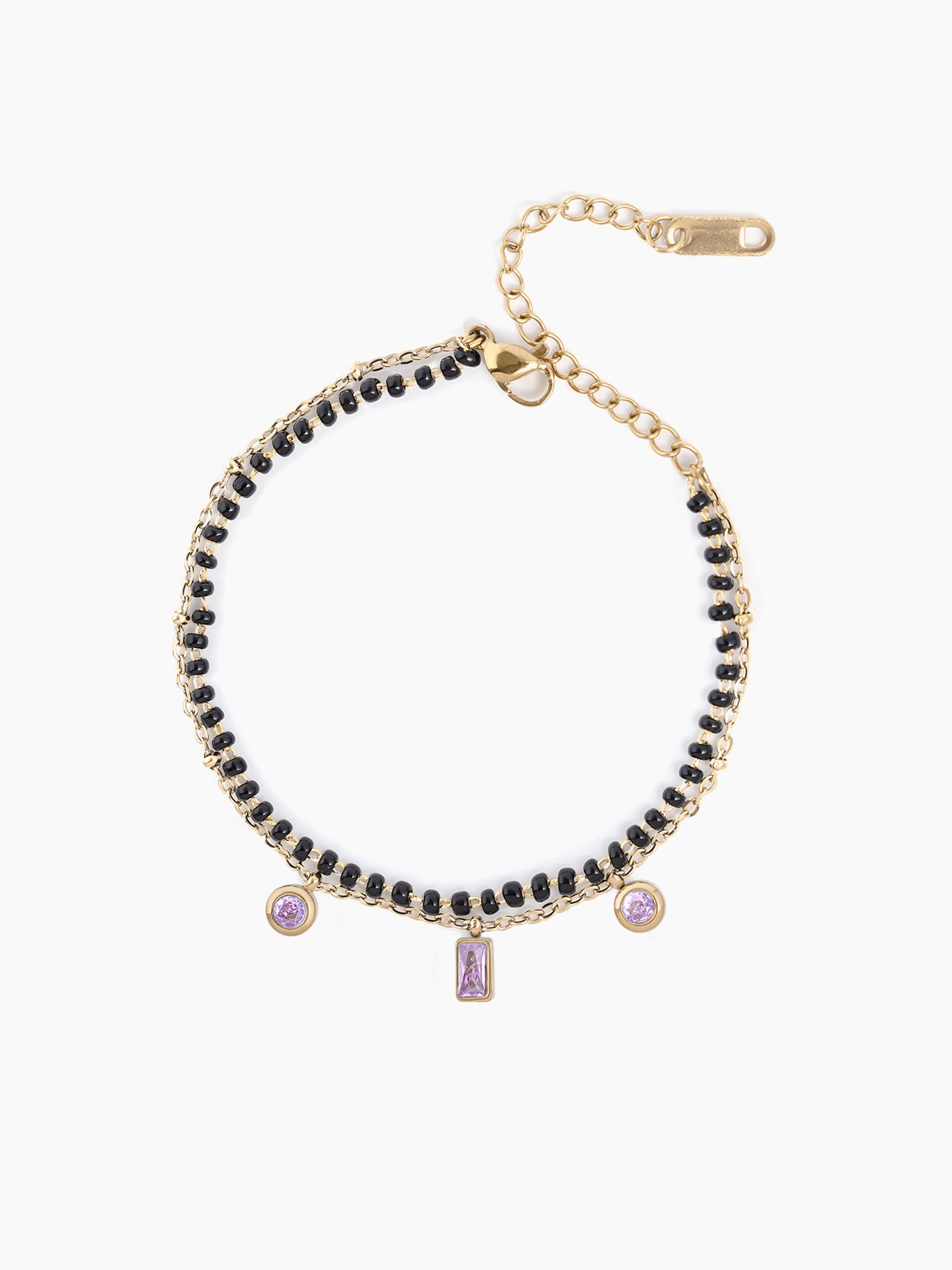Rivaya Pink Stone 18K Gold Plated Mangalsutra Bracelet Gold