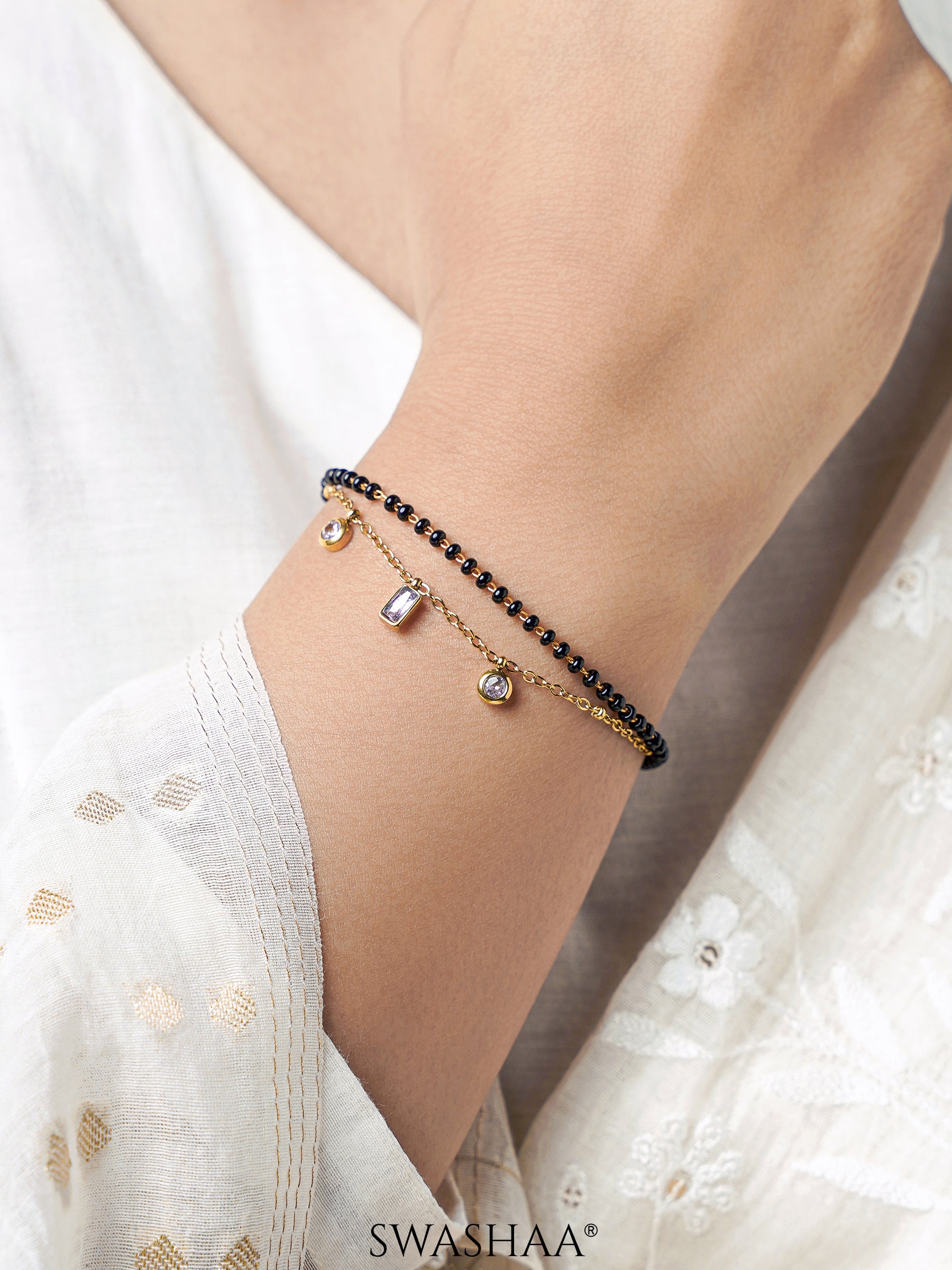 Rivaya Pink Stone Mangalsutra Bracelet