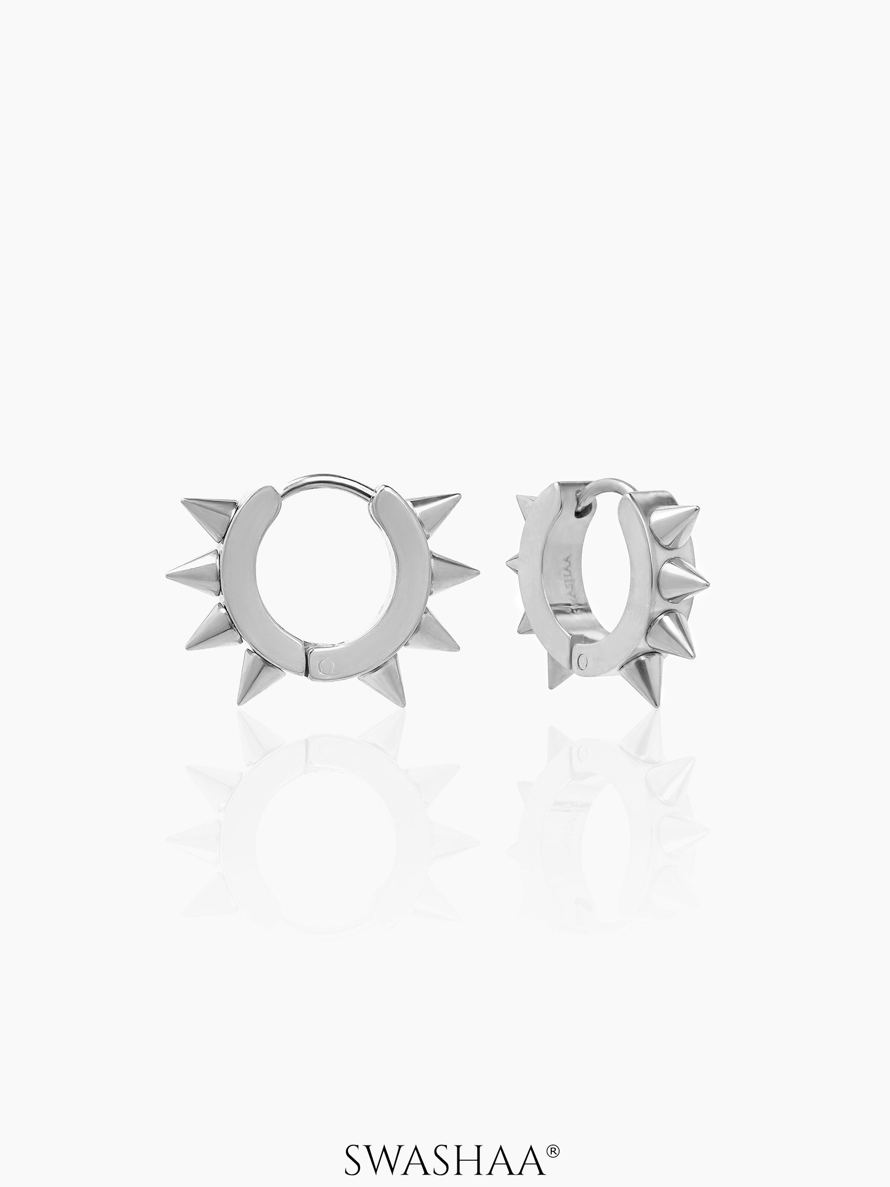 Riven Spiked Men's Hoop Earrings Silver
