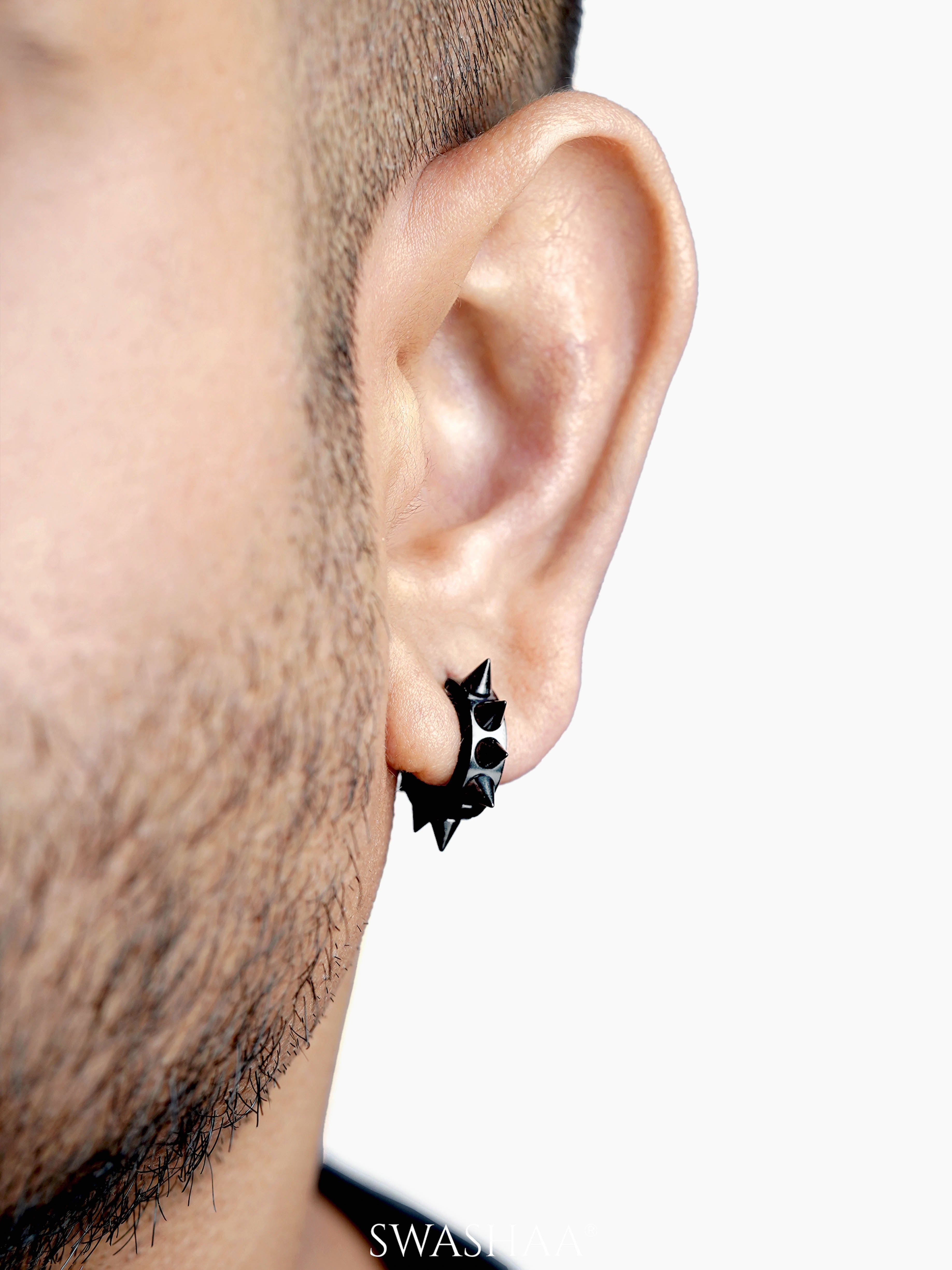 Riven Spiked Men's Hoop Earrings