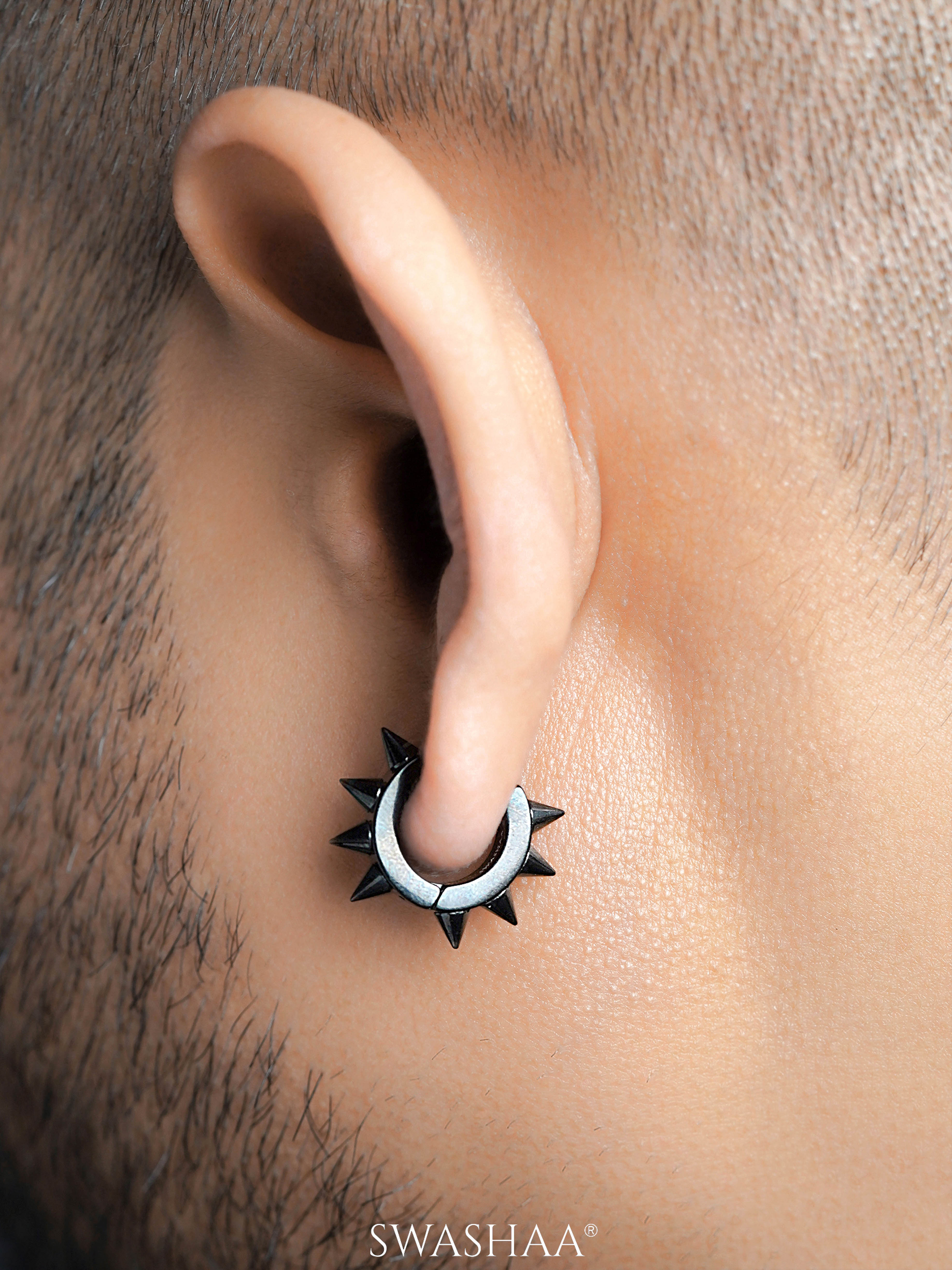 Riven Spiked Men's Hoop Earrings