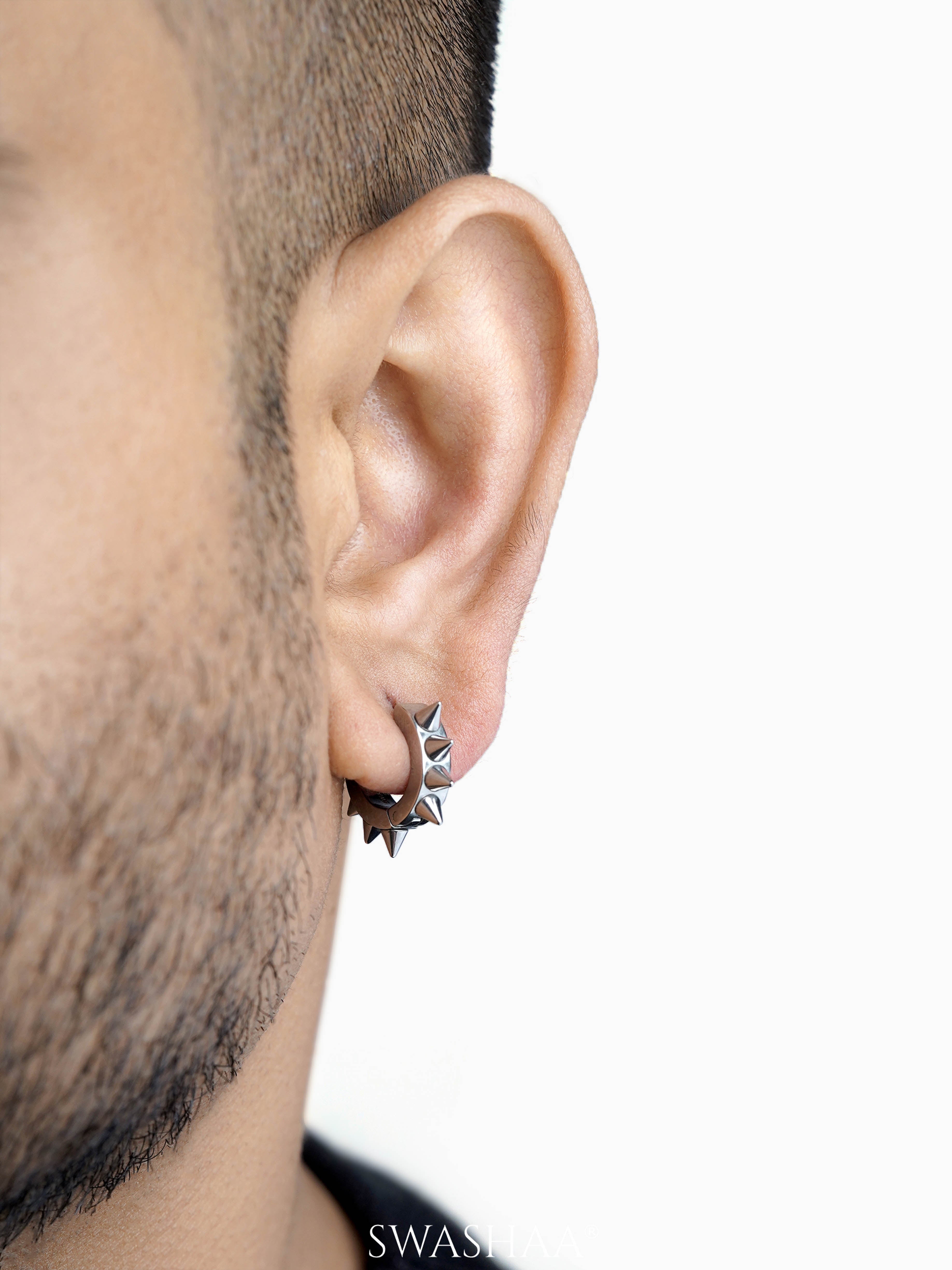 Riven Spiked Men's Hoop Earrings