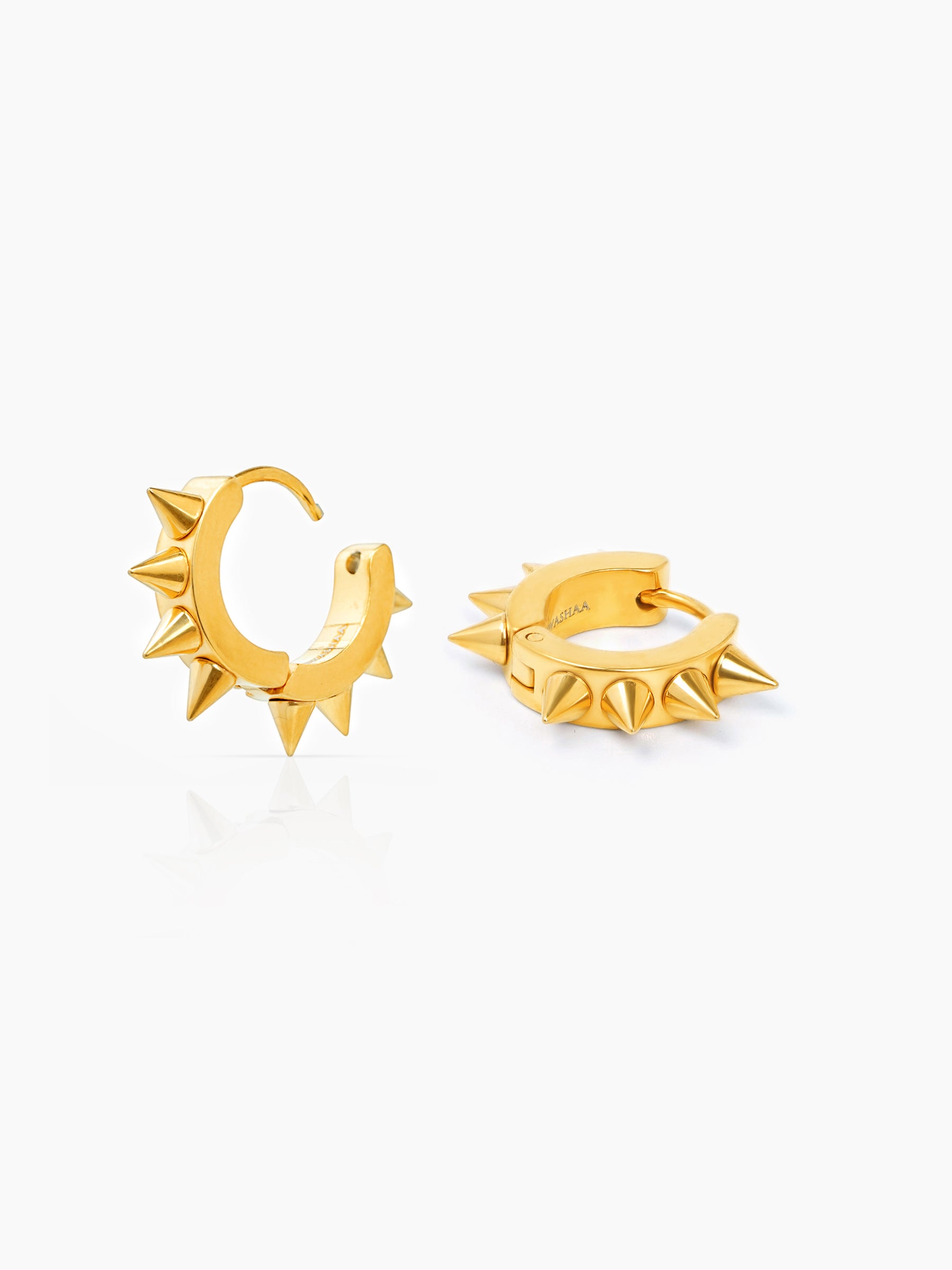 Riven Spiked 18K Gold Plated Men's Hoop Earrings