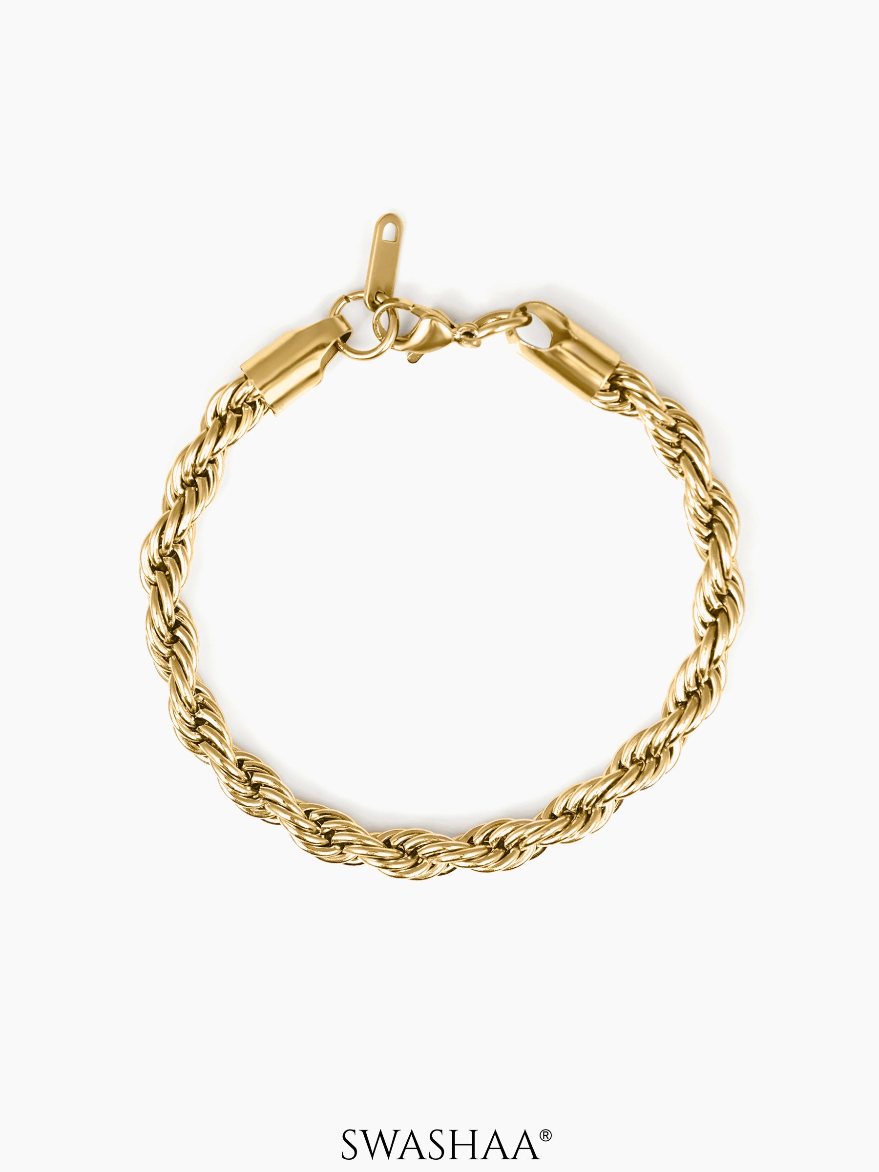 Rope Chain Women's Bracelet 18K Gold Plated 6 MM 6.5"