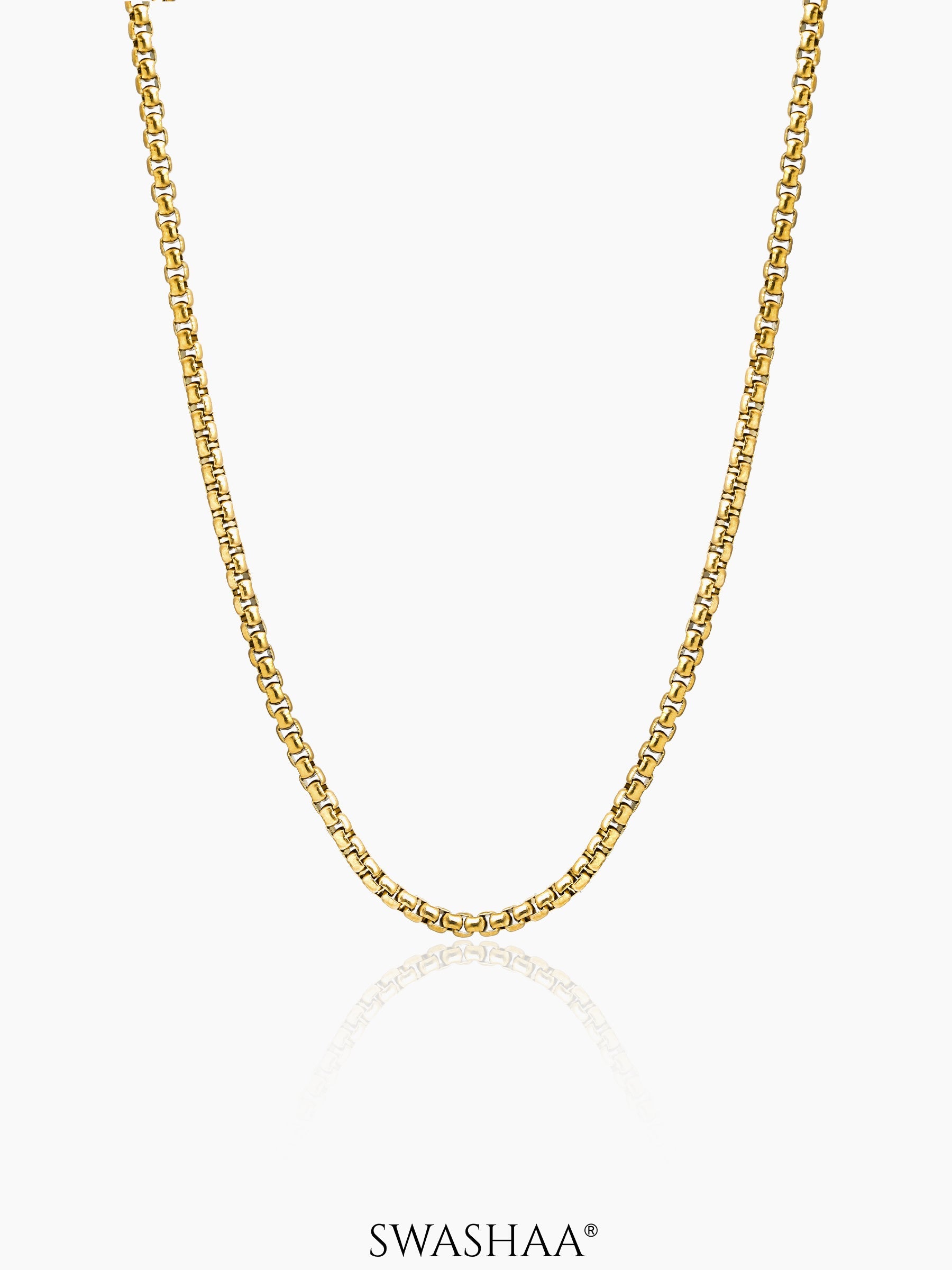Round Box 3 MM Men's Chain 18K Gold Plated