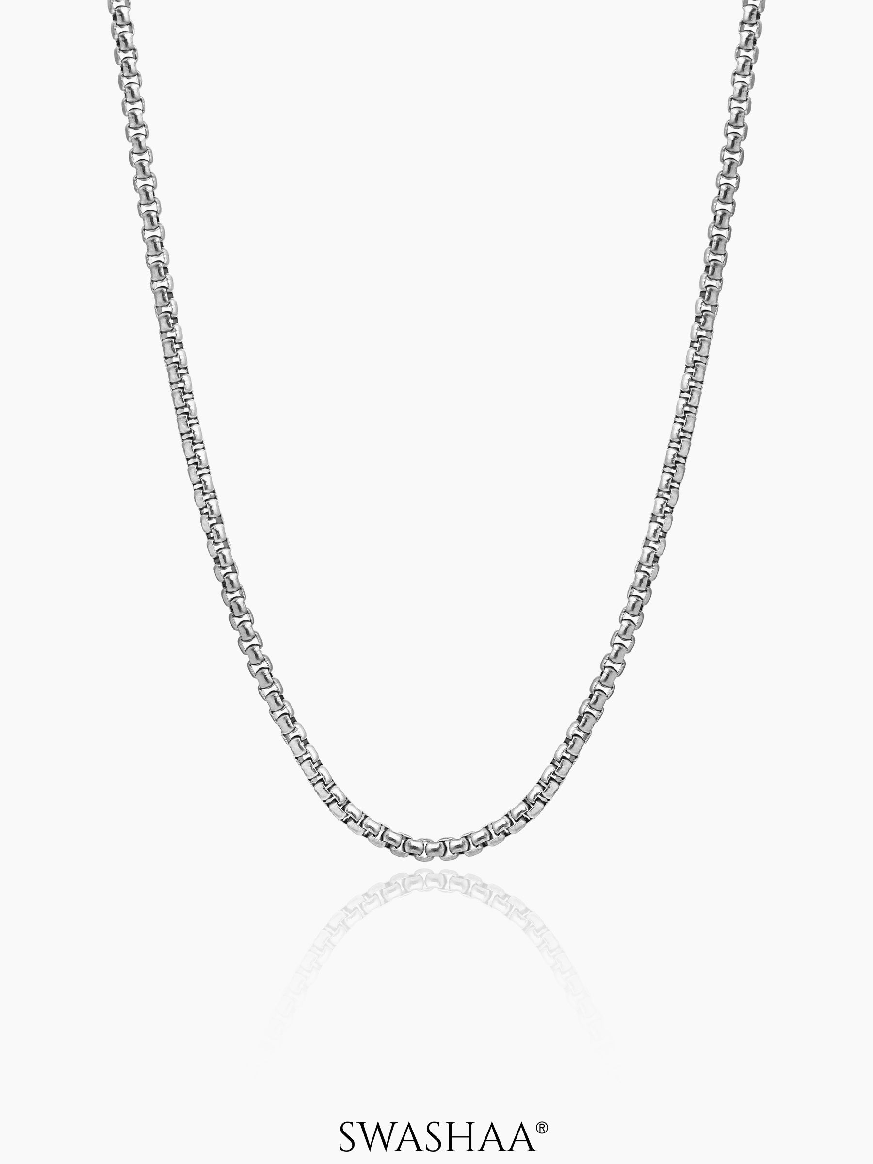 Round Box 3 MM Men's Chain Silver