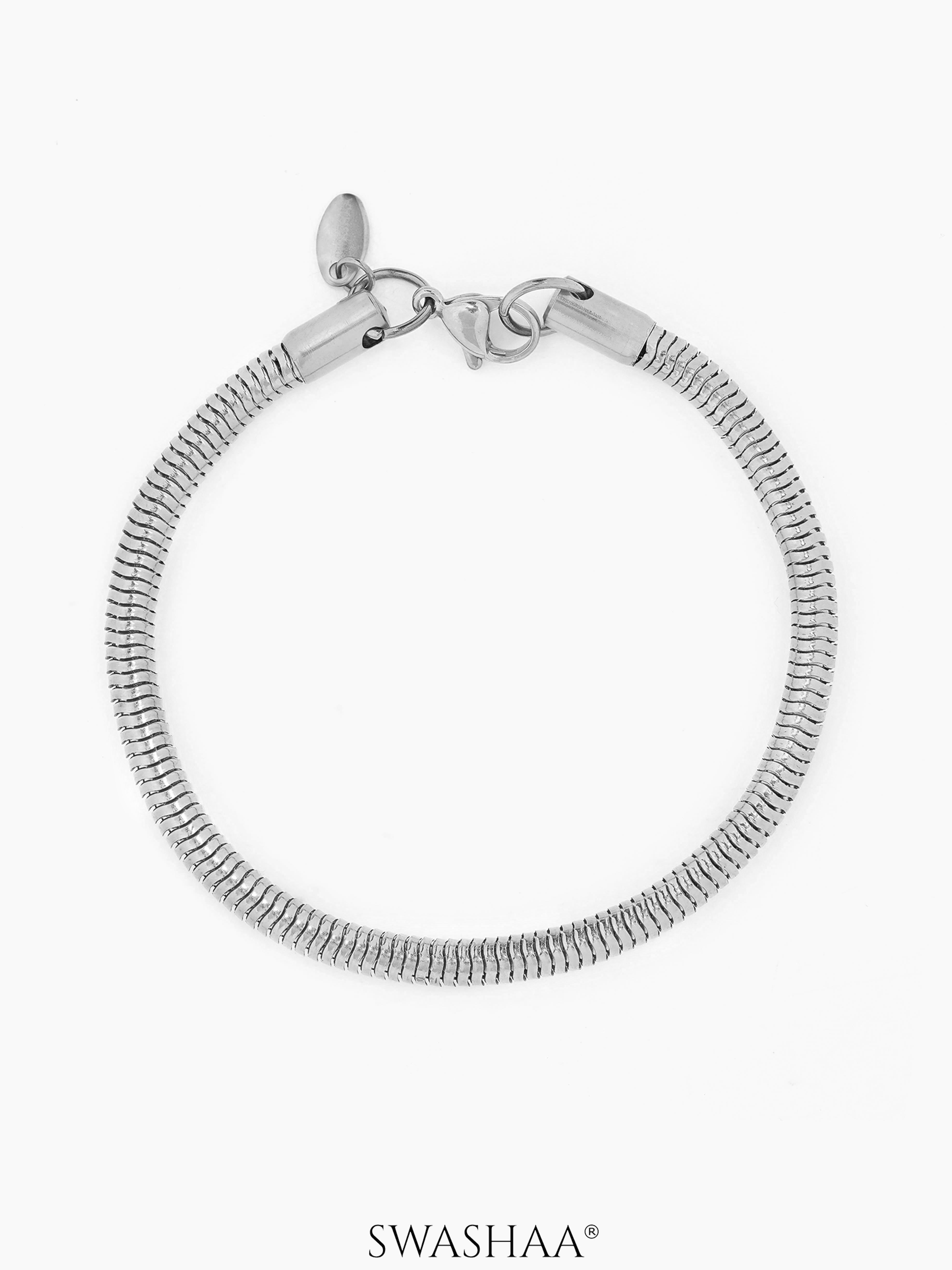 Round Snake Chain 4 MM Men's Bracelet Silver