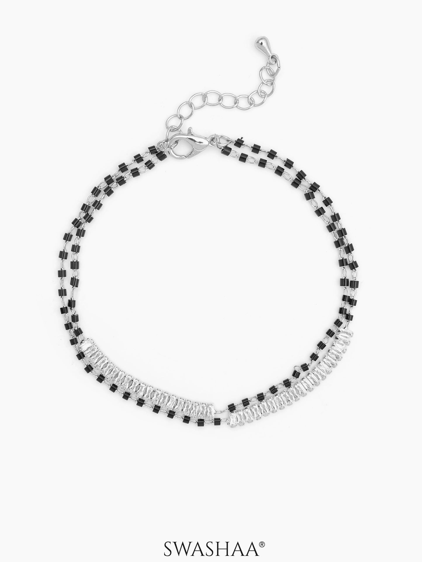 Samiha Baguette Diamond Mangalsutra Bracelet Silver