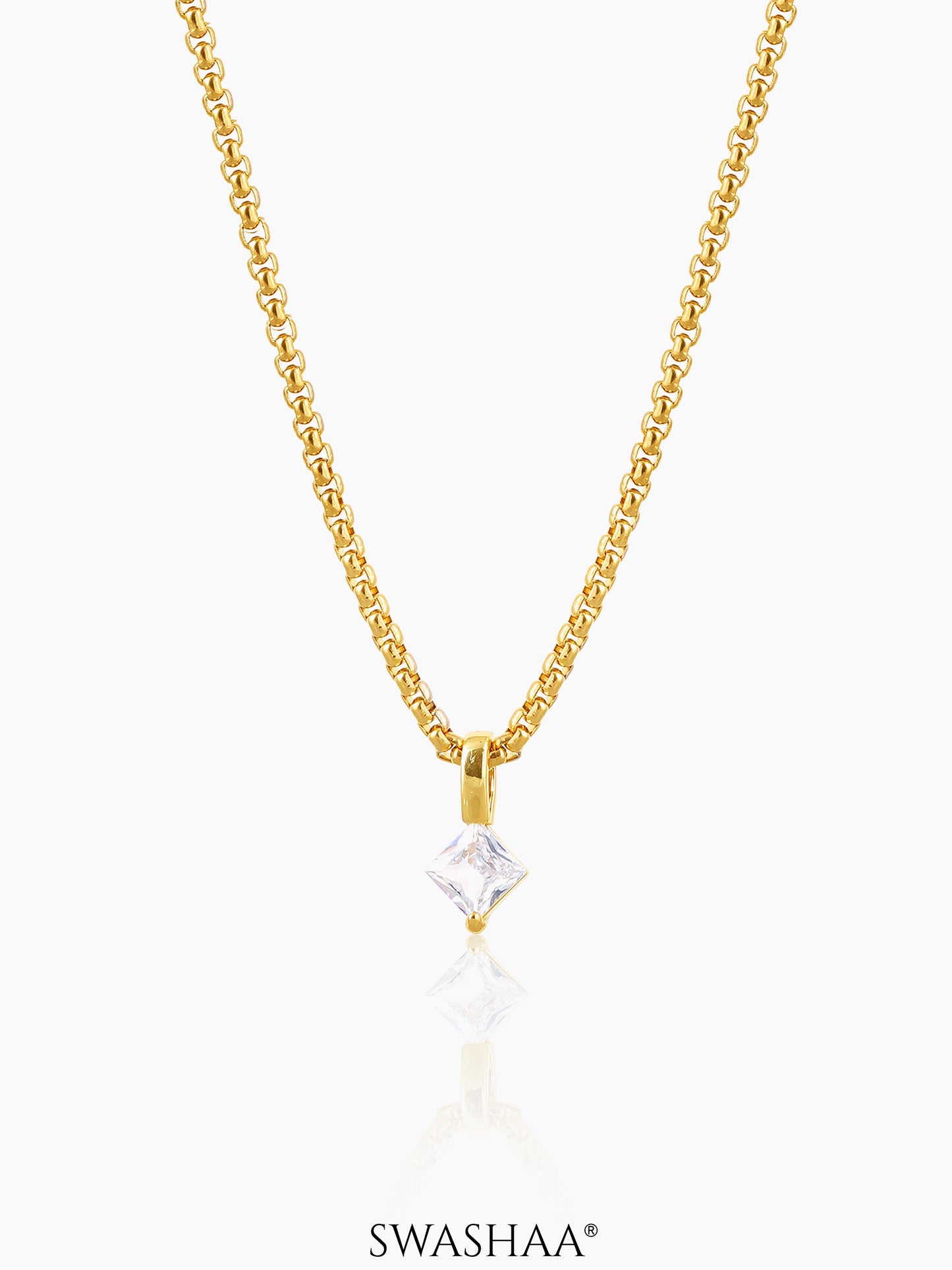 Seana Square Cut Diamond 18K Gold Plated Necklace Gold