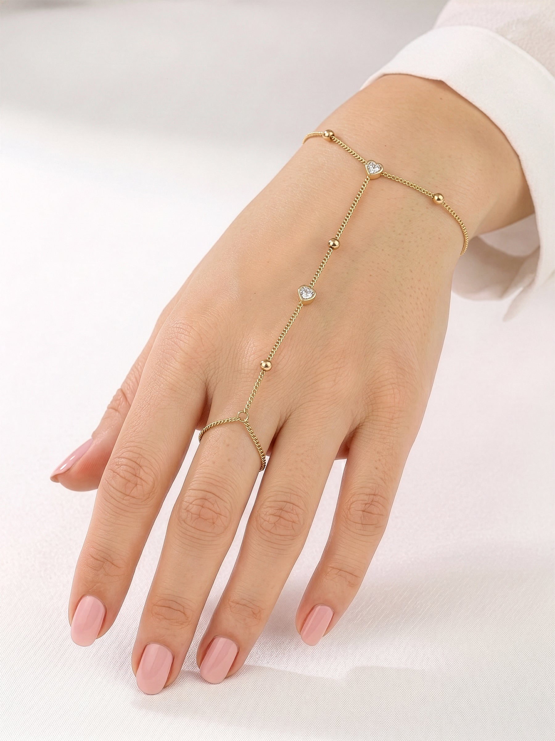 Selis Heart Diamond Beaded 18K Gold Plated Ring Bracelet