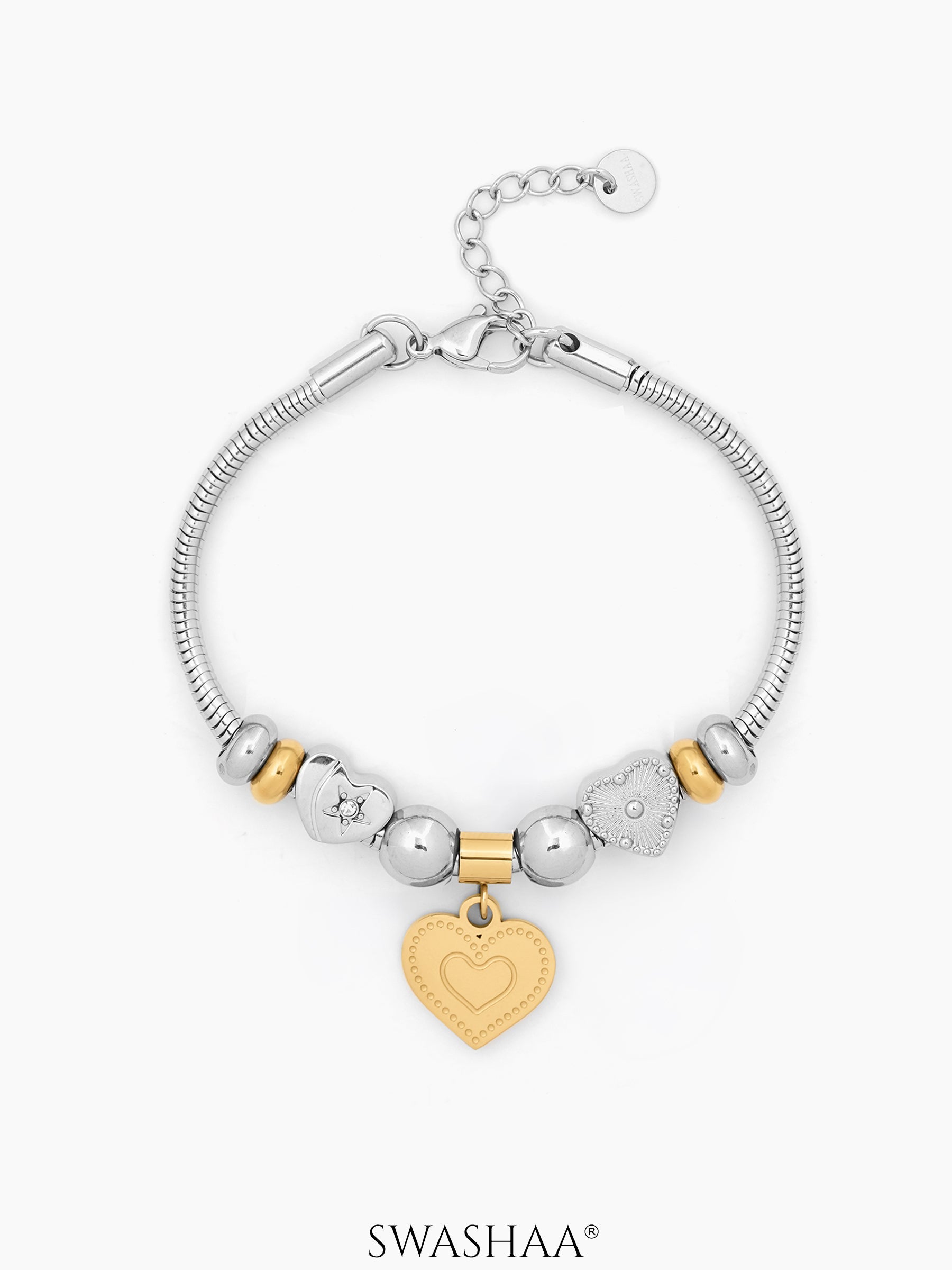 Selora Heart Bead Two-Tone Women's Bracelet Two - Tone
