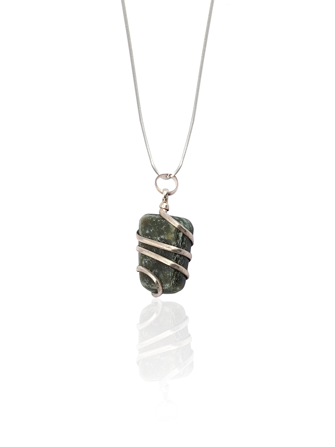 Serenity Wire Wrapped Tumble Men's Chain Pendant | Natural Stone Silver