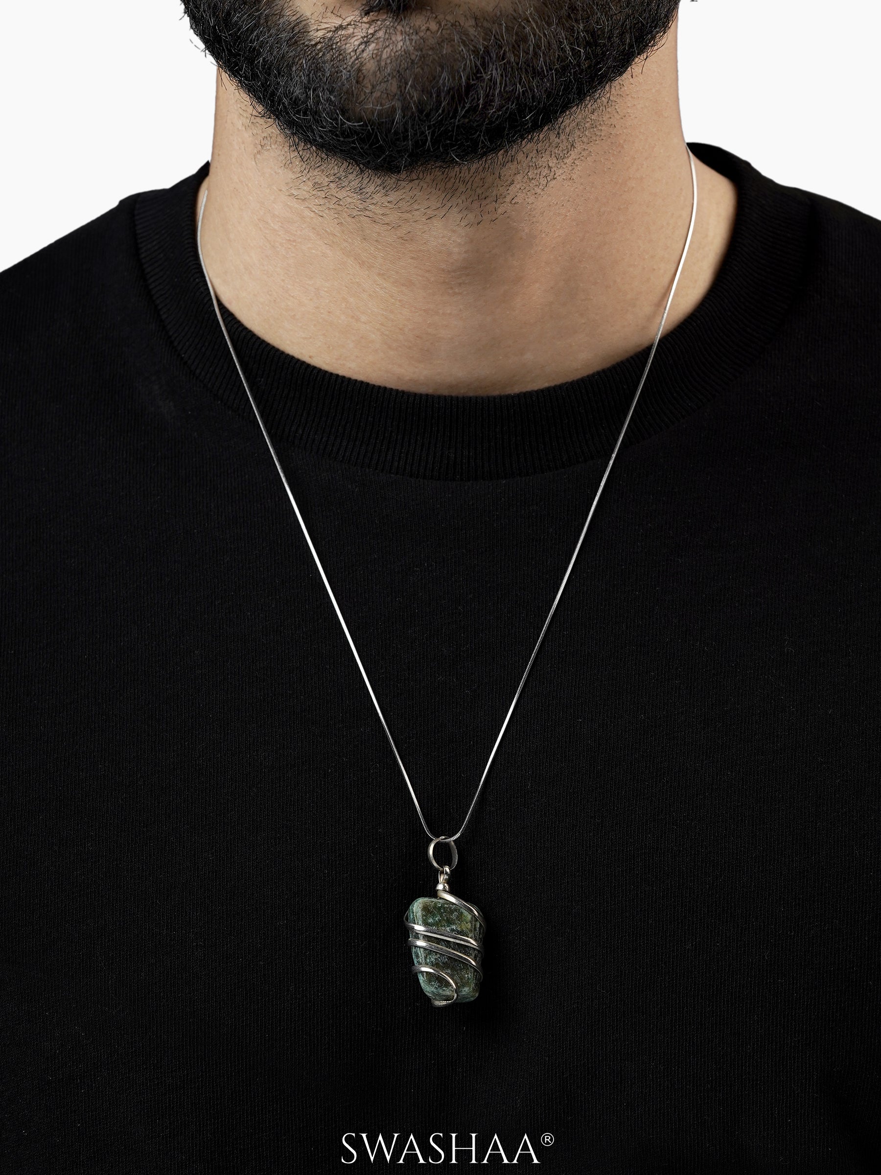 Serenity Wire Wrapped Tumble Men's Chain Pendant | Natural Stone