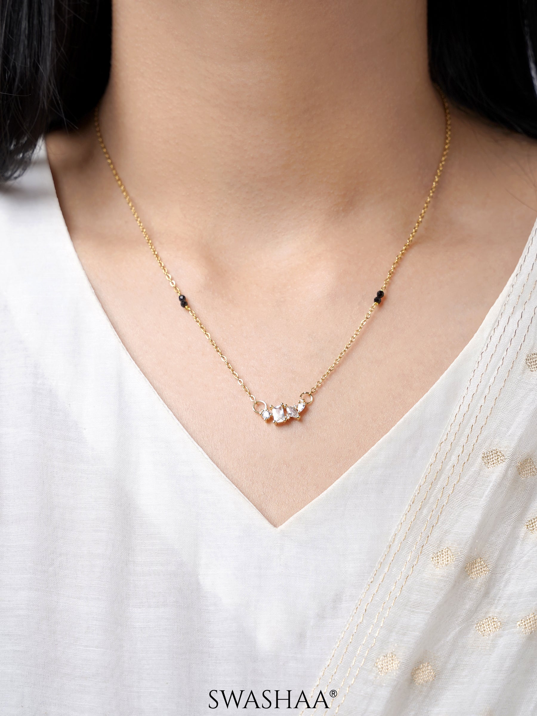 Shanvika Solitaire Diamond 18K Gold Plated Mangalsutra