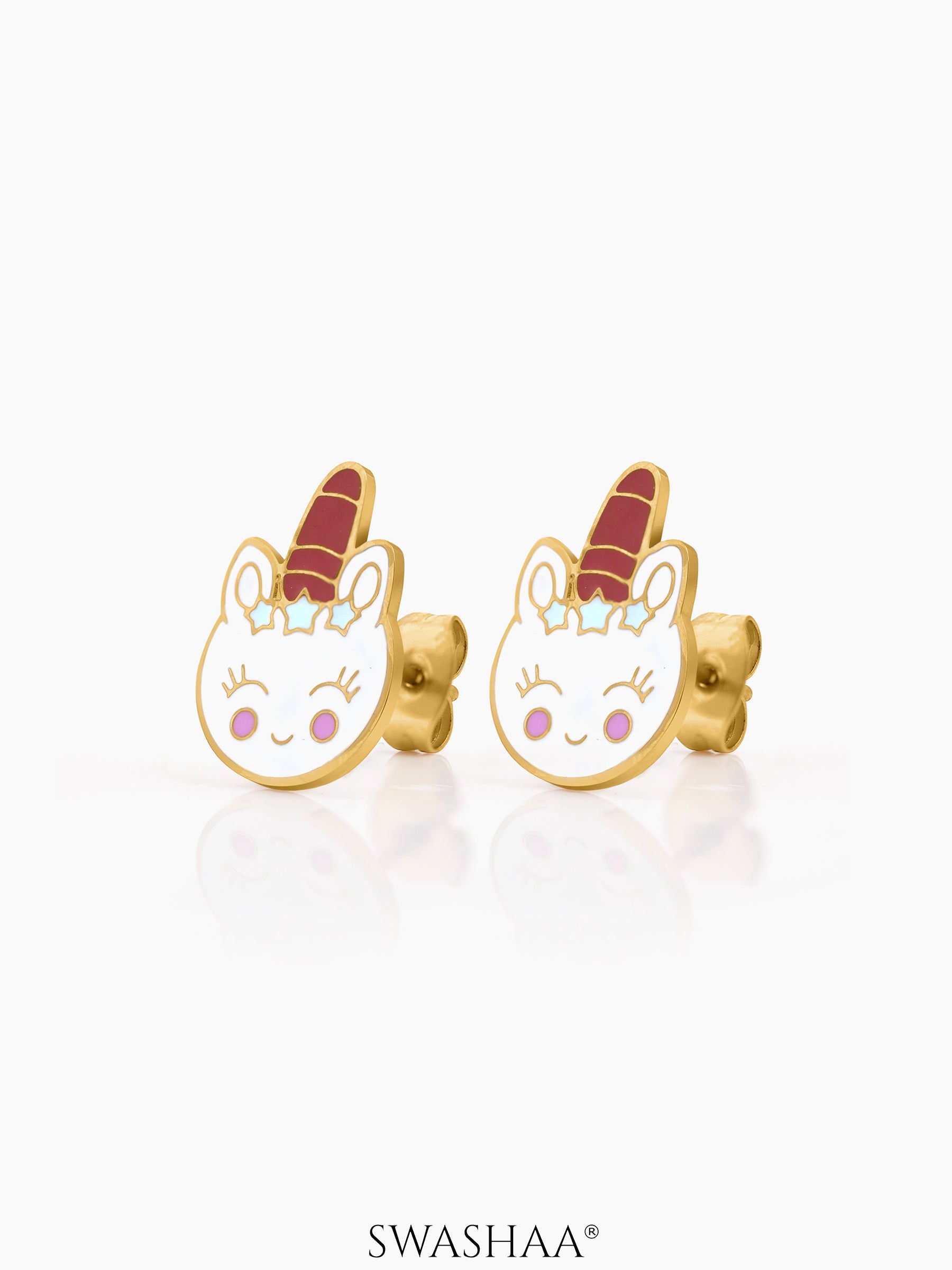 Smiley Unicorn 18K Gold Plated Kid's Stud Earrings