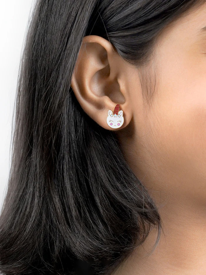Smiley Unicorn 18K Gold Plated Kid's Stud Earrings