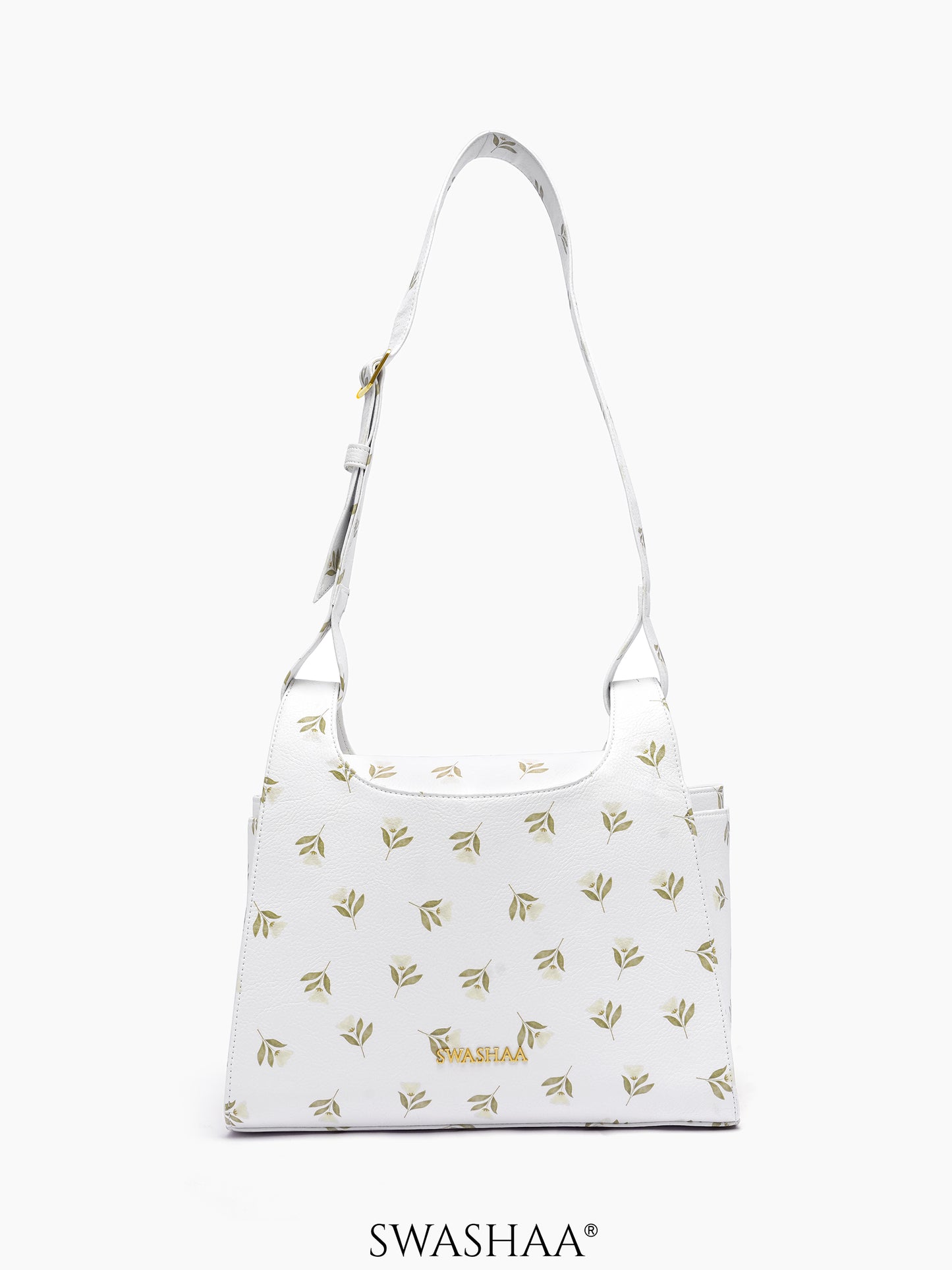Snow Petals Leather Shoulder Bag White