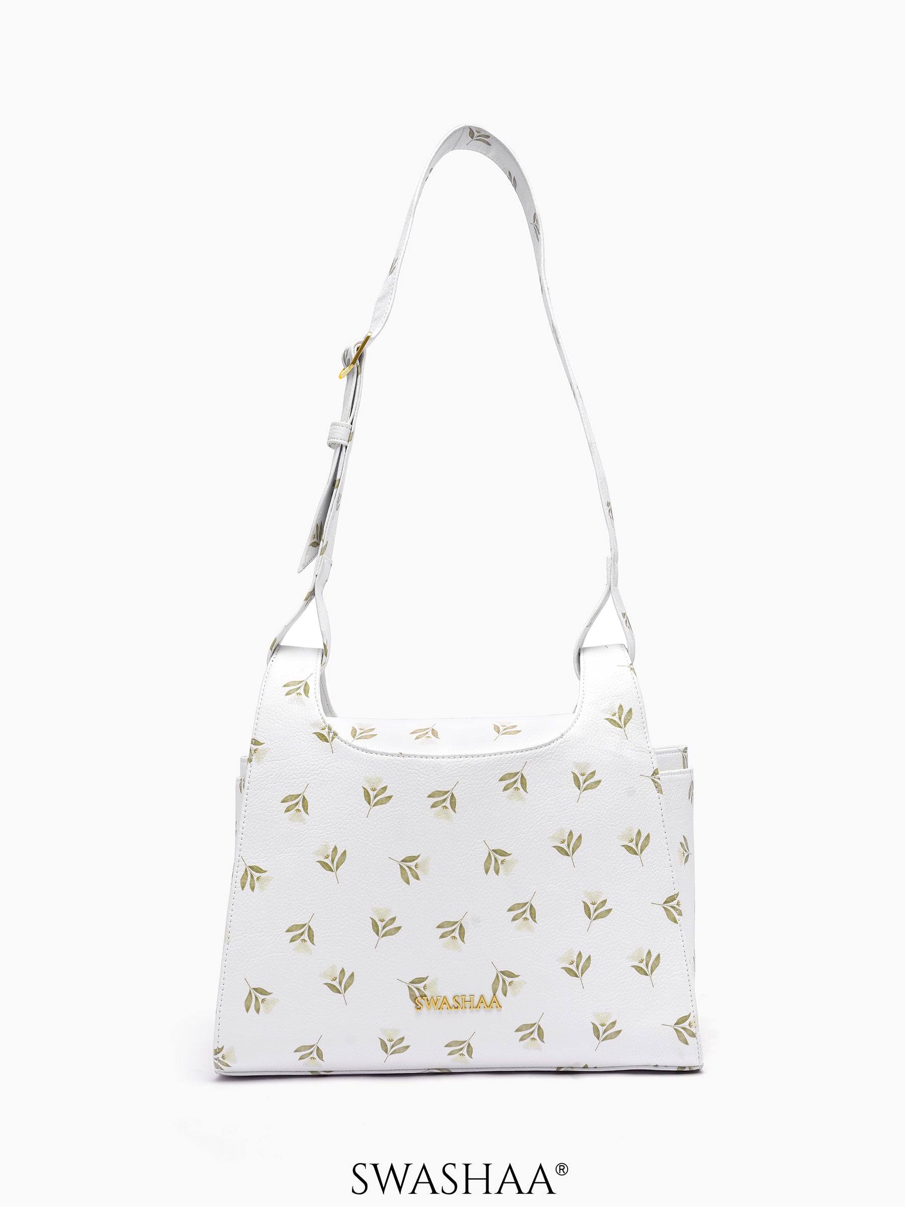Snow Petals Leather Shoulder Bag White