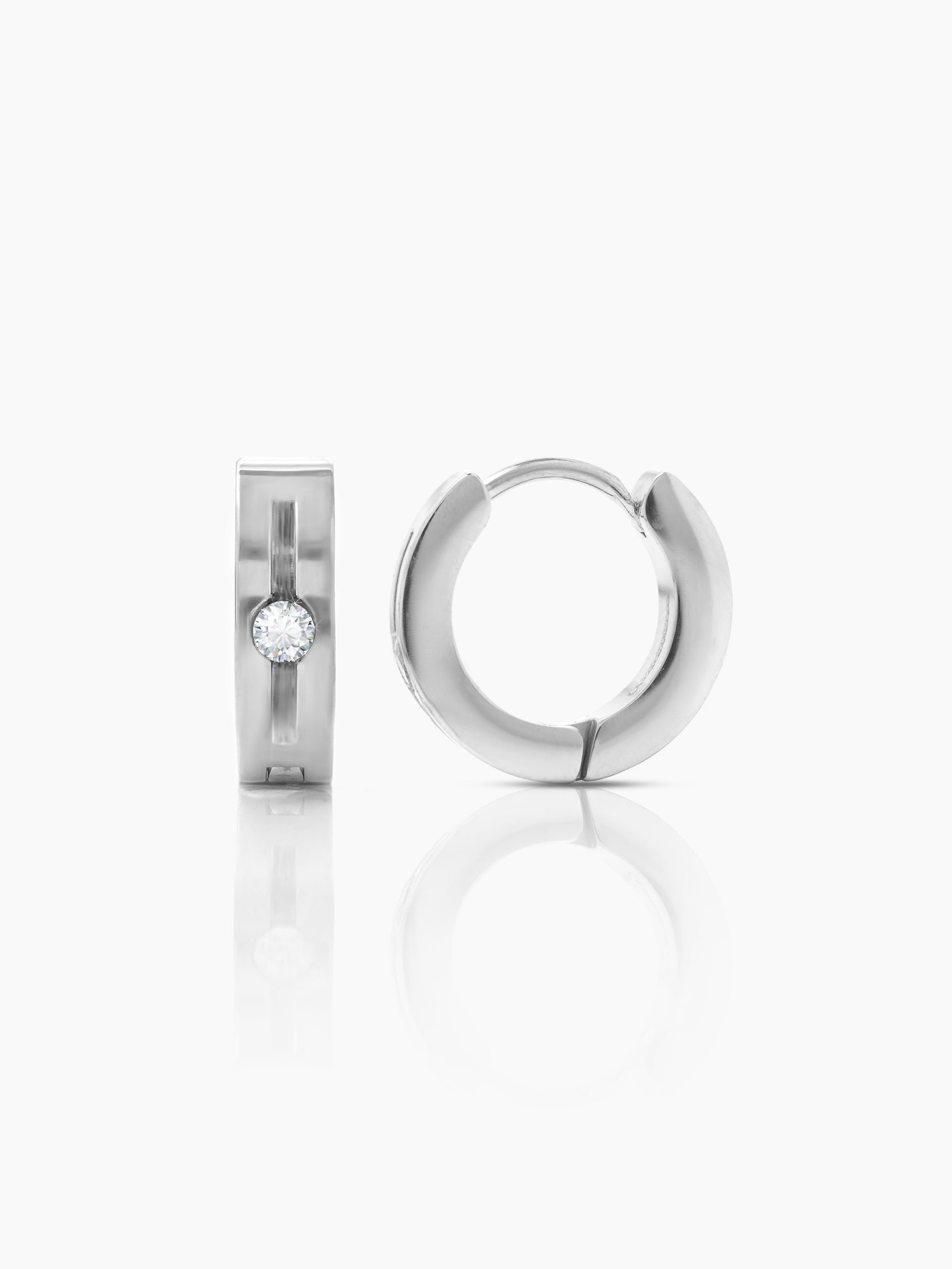 Solaris Studed Diamond Silver Men's Hoop Earrings Silver