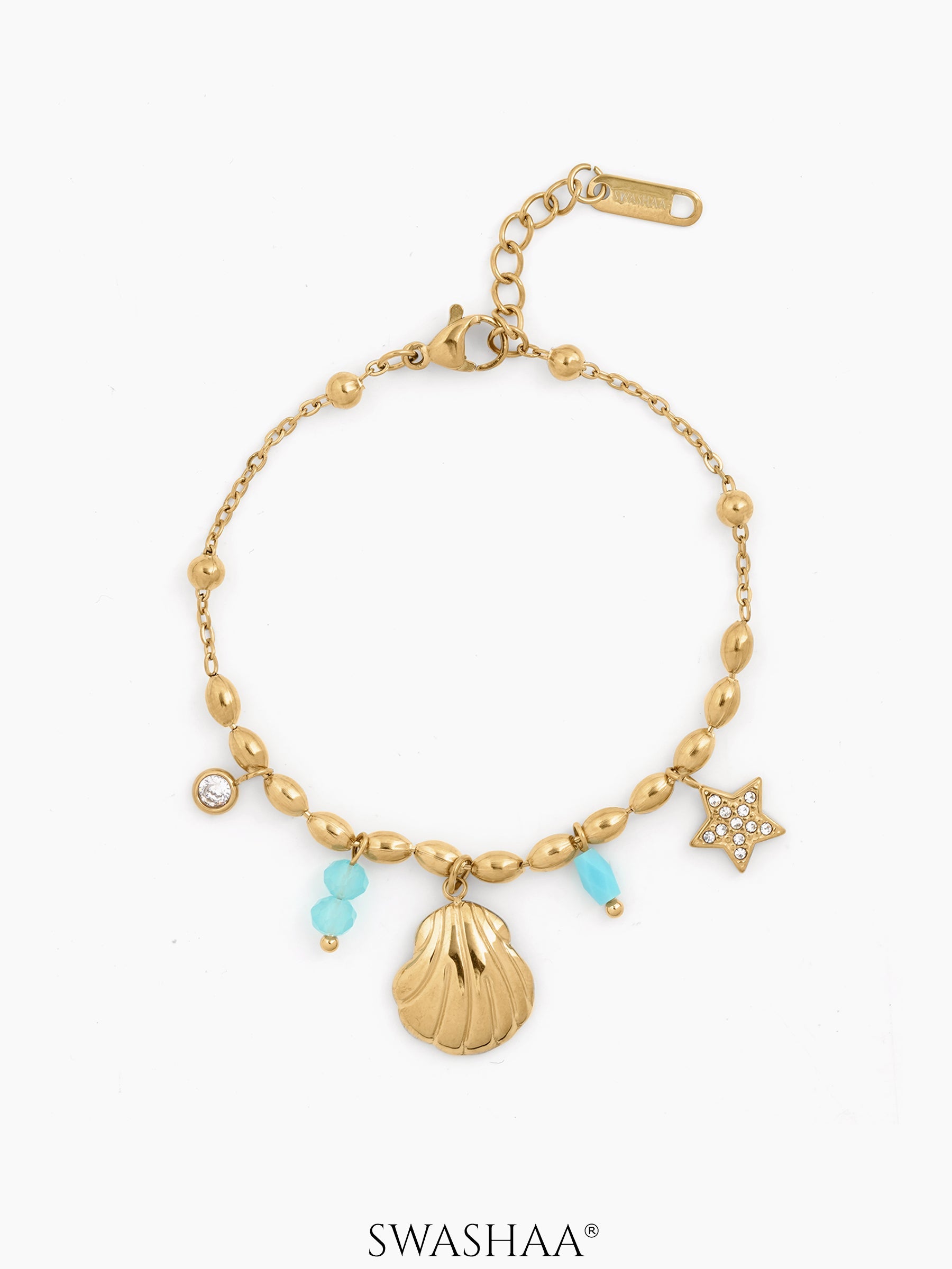 Soraya Ocean Shell Charm Chain Bracelet 18K Gold Plated