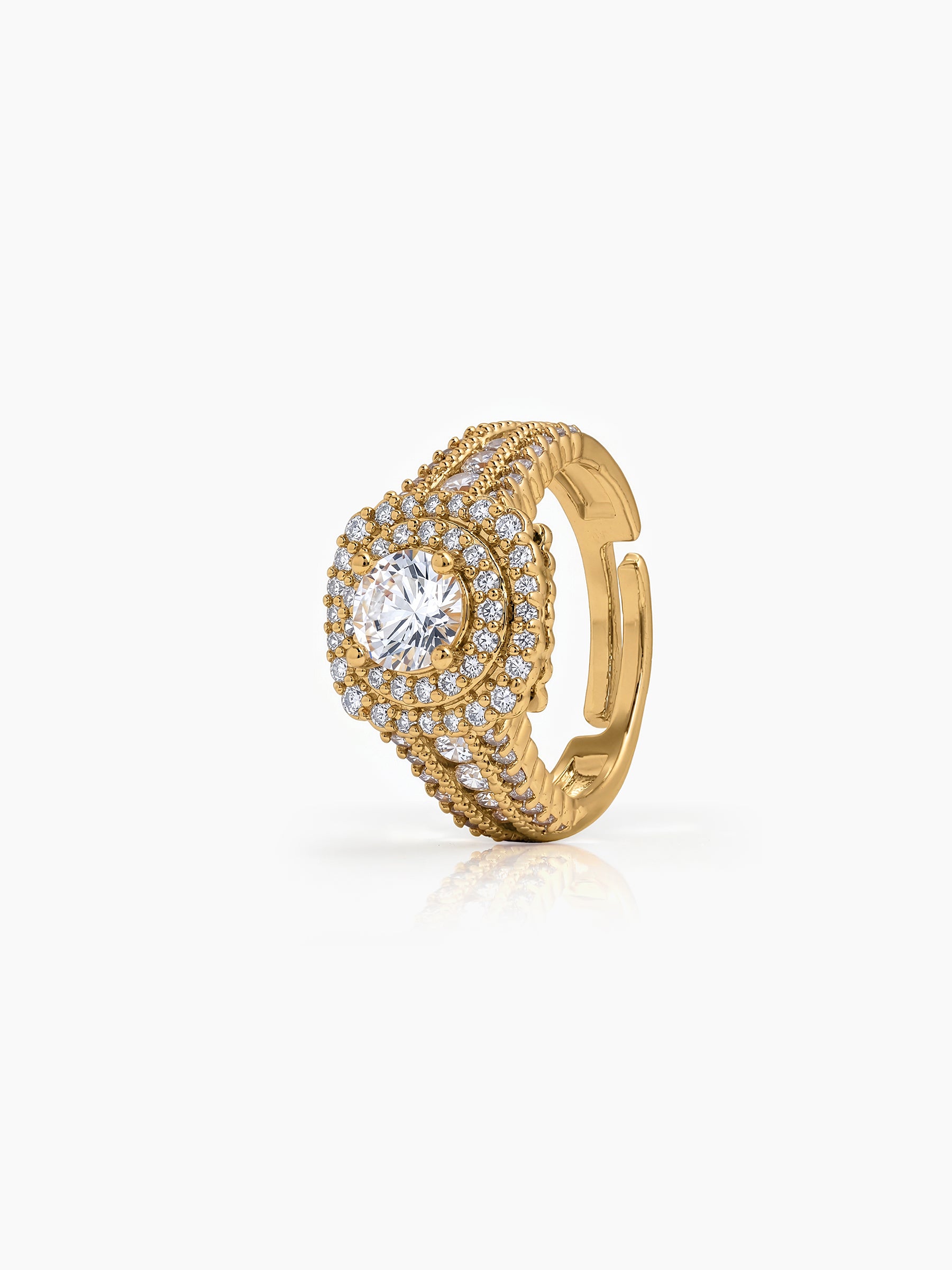Sorella Solitaire Halo 18K Gold Plated Women's Ring Gold