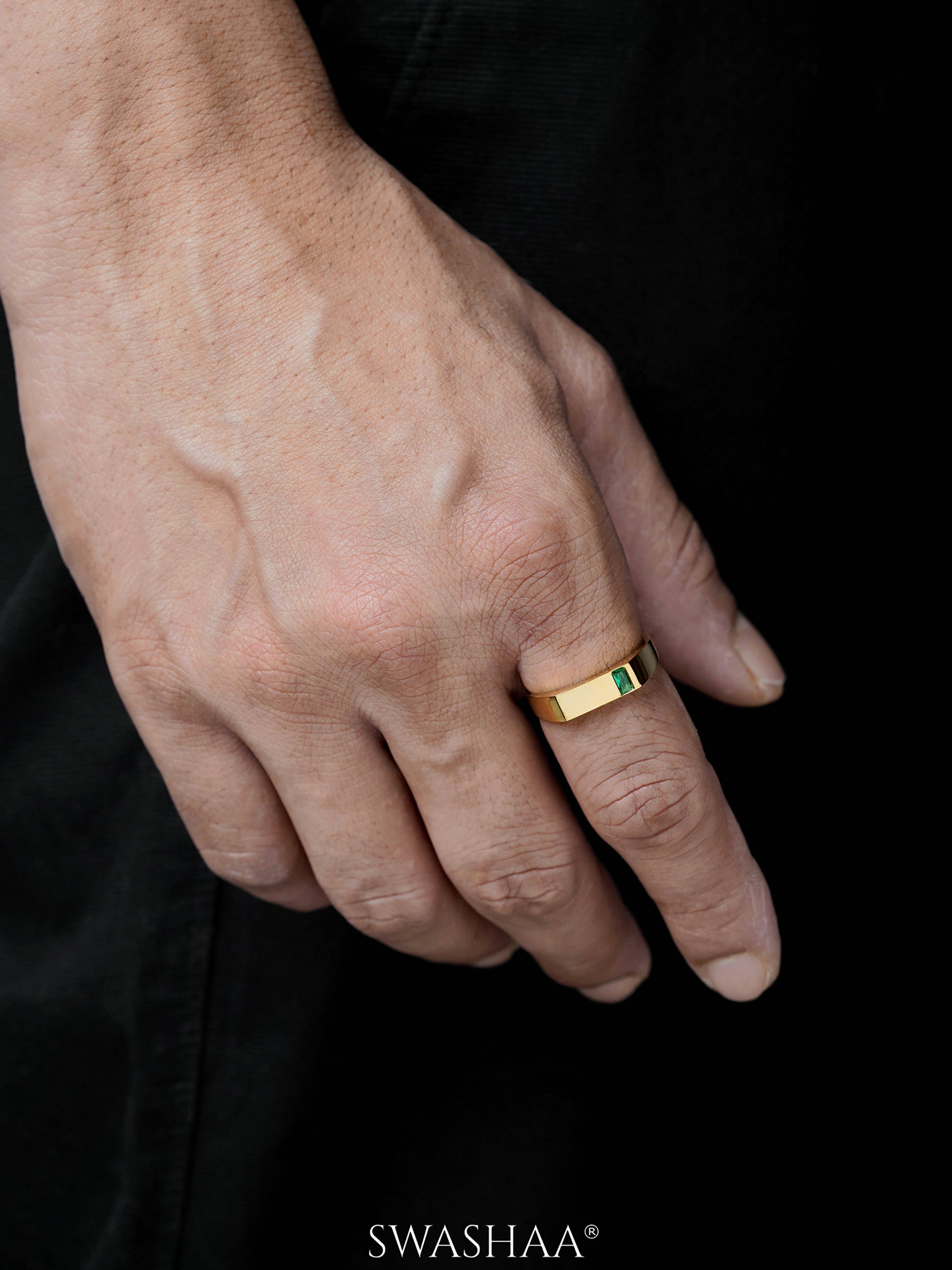 Sorin Green Solitaire Signet Men's Ring