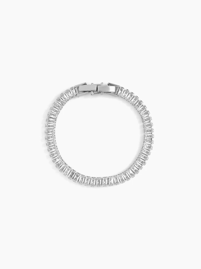 Sparkle Baguette Silver Tennis Kid's Bracelet Silver 5"