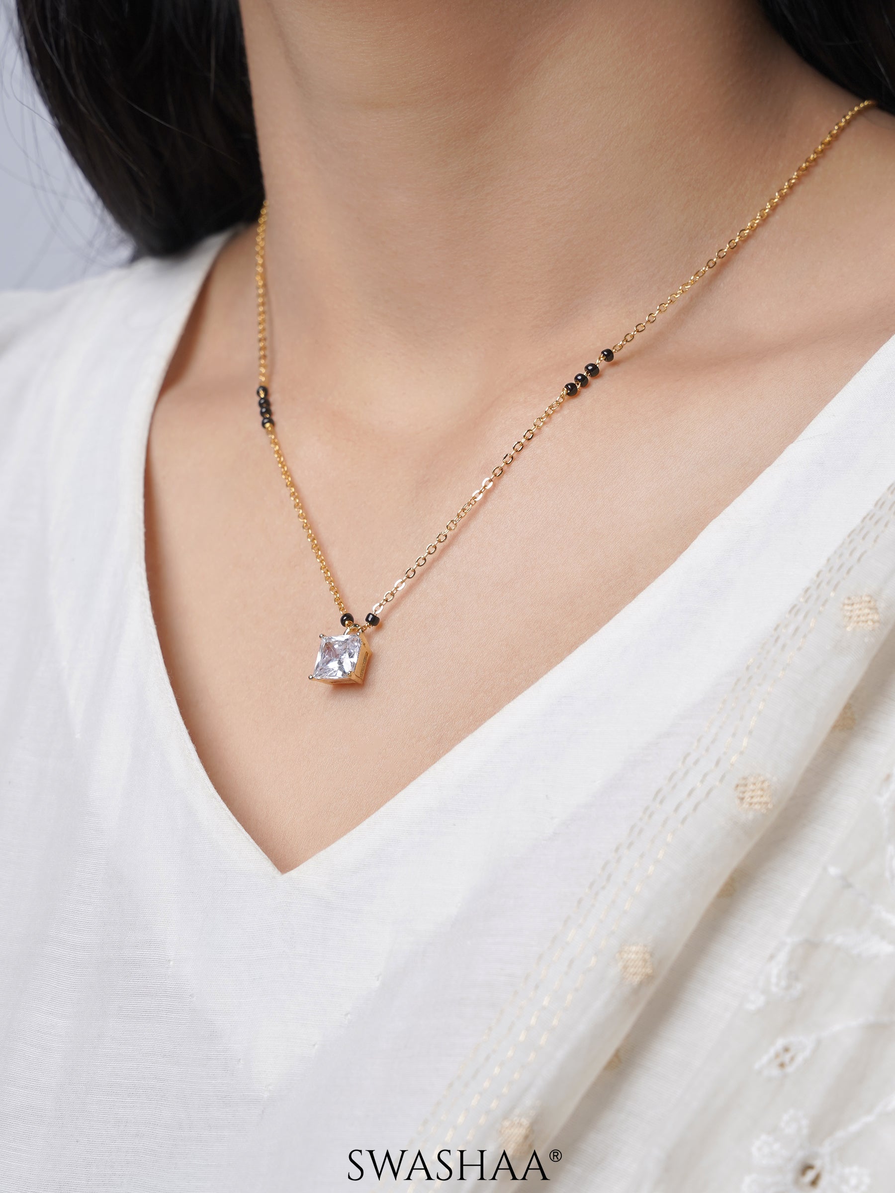 Square Solitaire 18K Gold Plated Mangalsutra