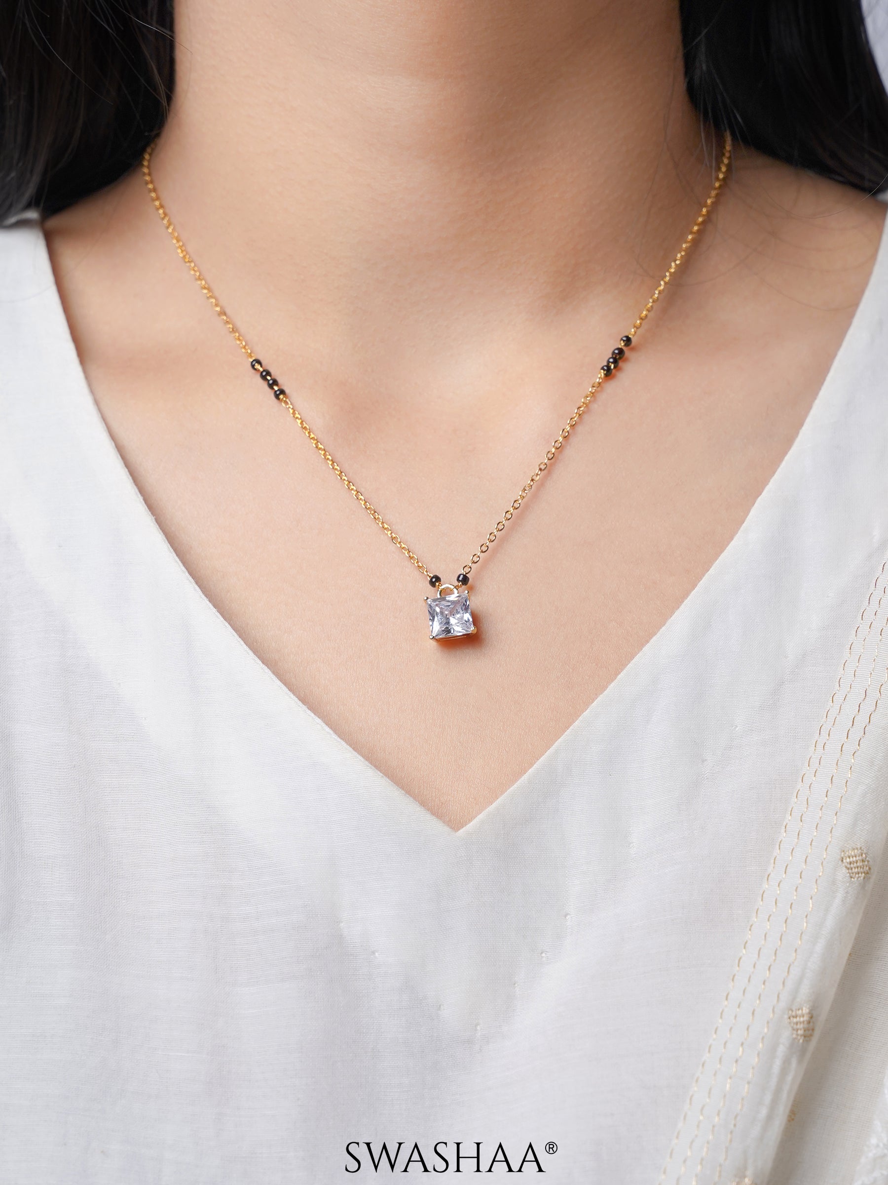 Square Solitaire 18K Gold Plated Mangalsutra