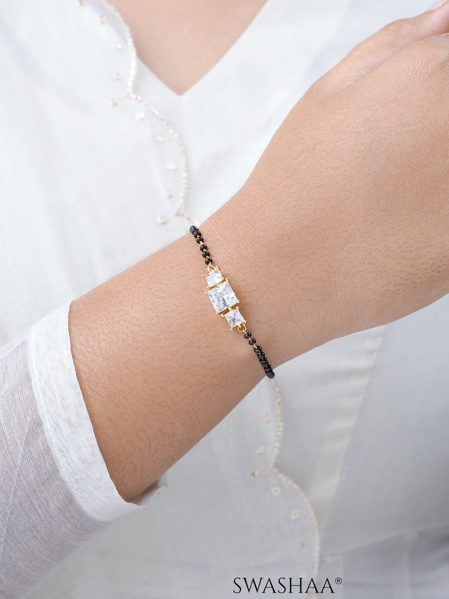 Square Solitaire 18K Gold Plated Mangalsutra Bracelets