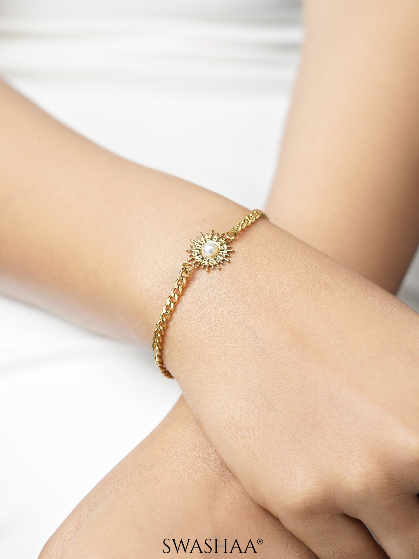 Sun And Pearl 18K Gold Plated Bracelet