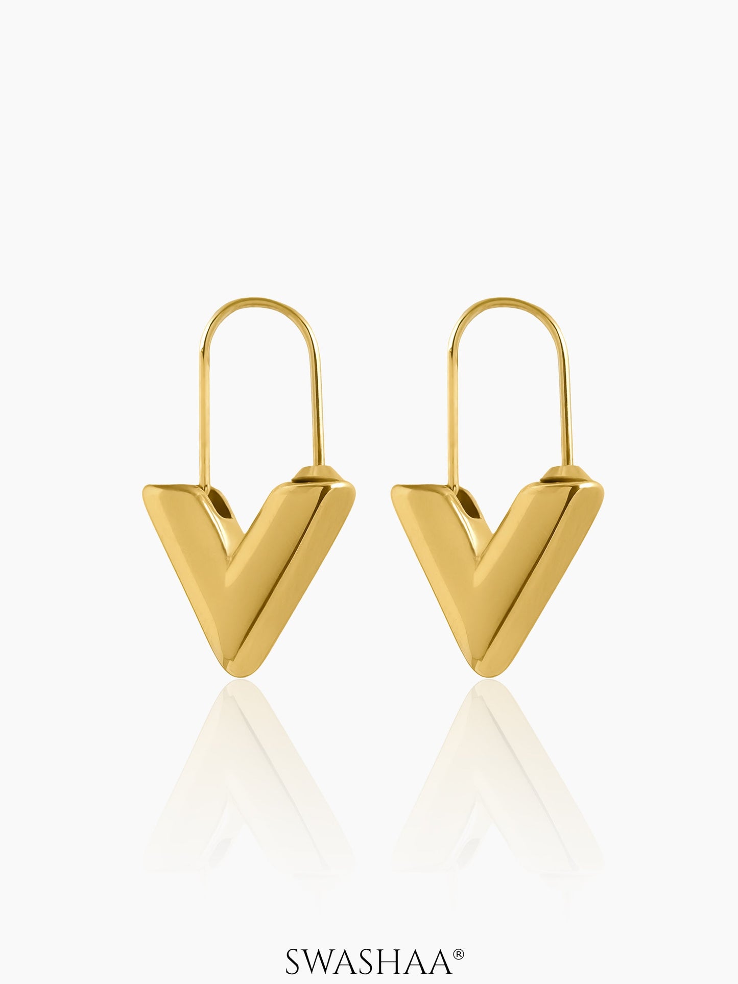 Svara V-Drop Women's Hoop Earrings 18K Gold Plated
