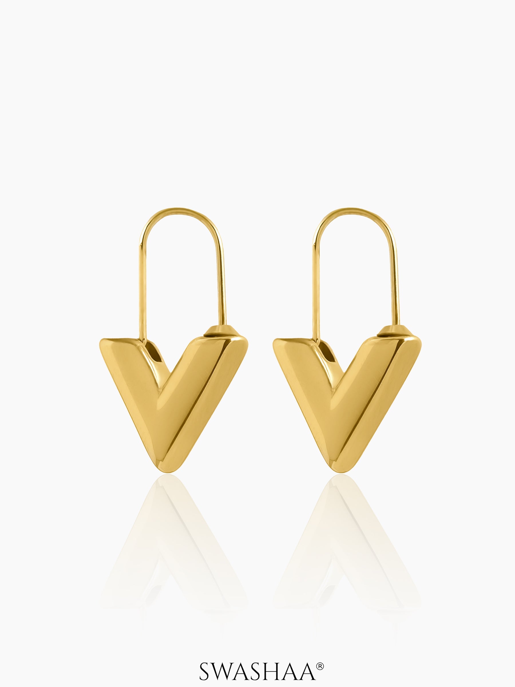 Svara V-Drop Women's Hoop Earrings 18K Gold Plated
