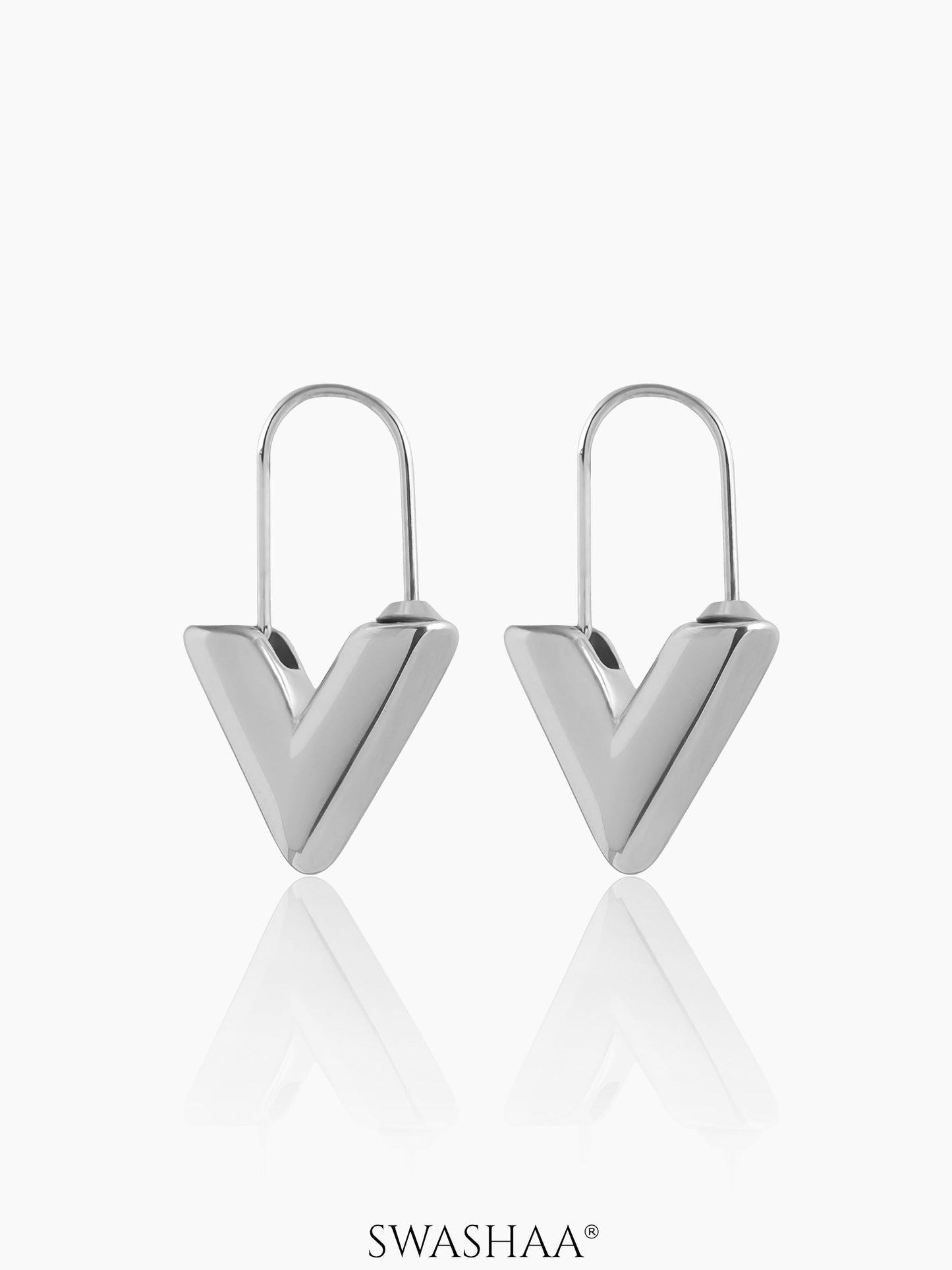 Svara V-Drop Women's Hoop Earrings Silver