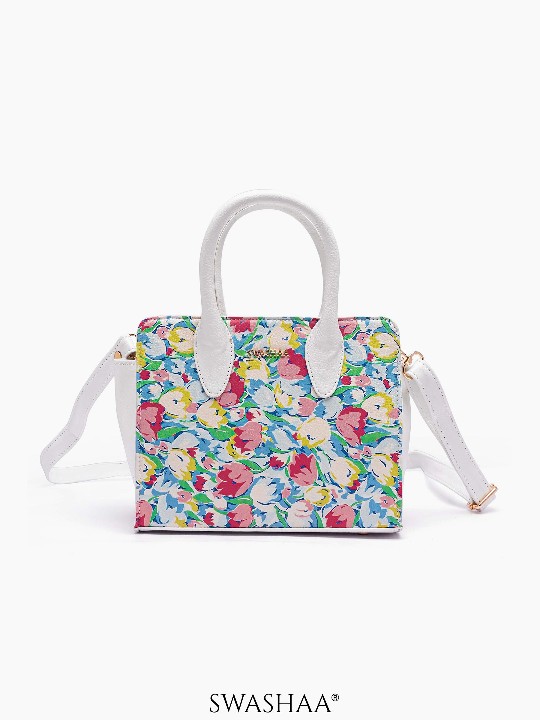 Sweet Scent Blue Leather Sling Bag White - Multicolor Tulip