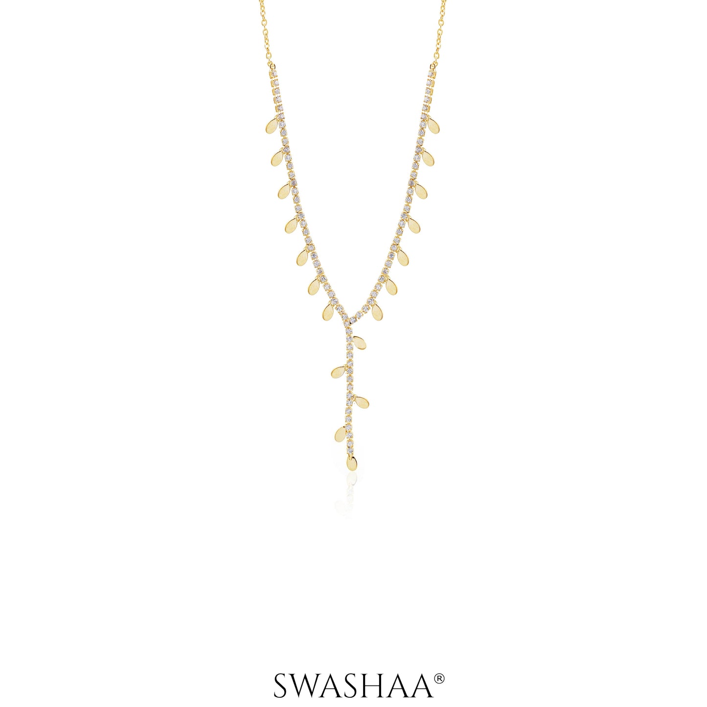 Taanya Tennis Leaf Charms Y-shaped 18K Gold Plated Necklace Gold
