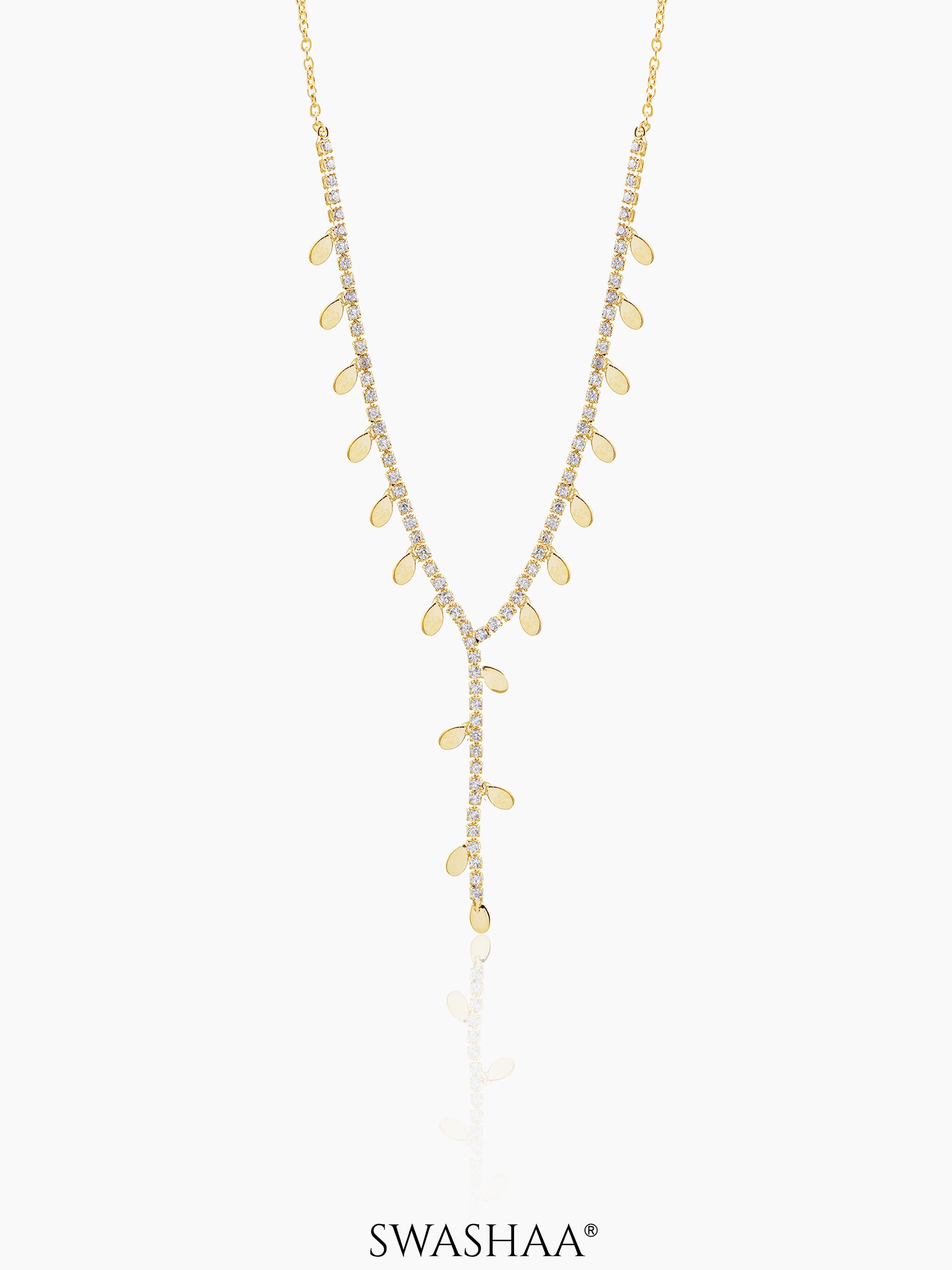 Taanya Tennis Leaf Charms Y-shaped 18K Gold Plated Necklace Gold