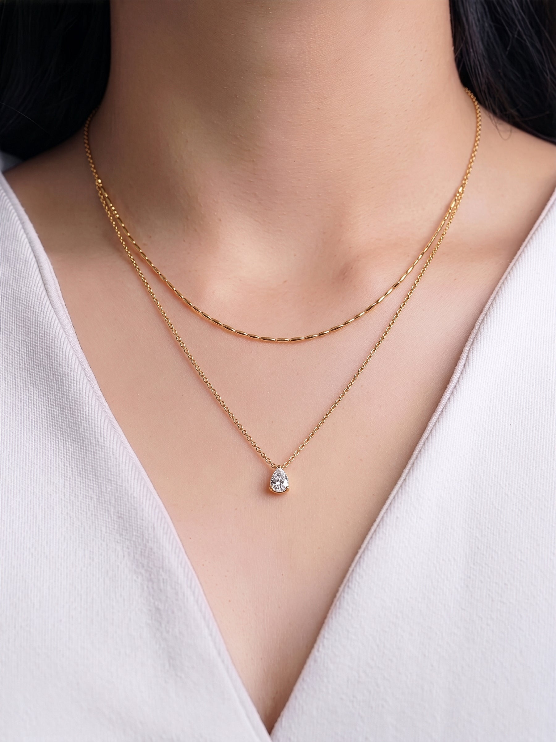 Talina Pear Solitaire 18K Gold Plated Layered Necklace