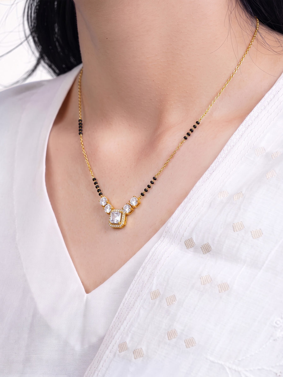 Tanisha Diamond Halo 18K Gold Plated Mangalsutra