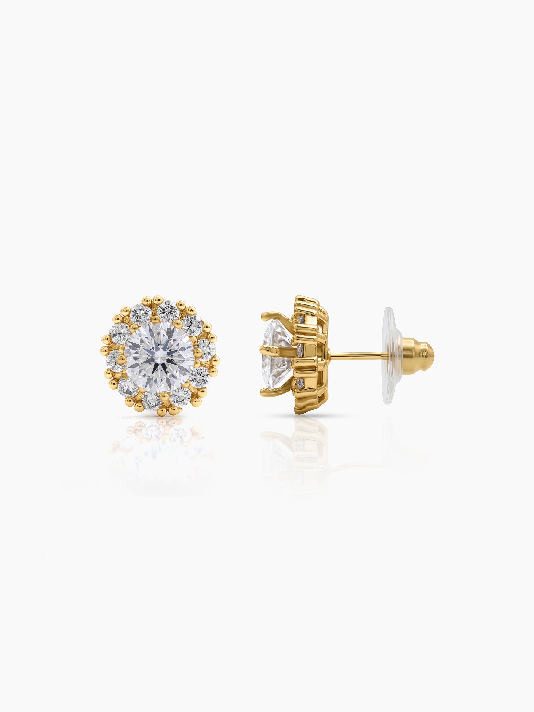 Tavessa Halo Solitaire 18K Gold Plated Earrings Gold