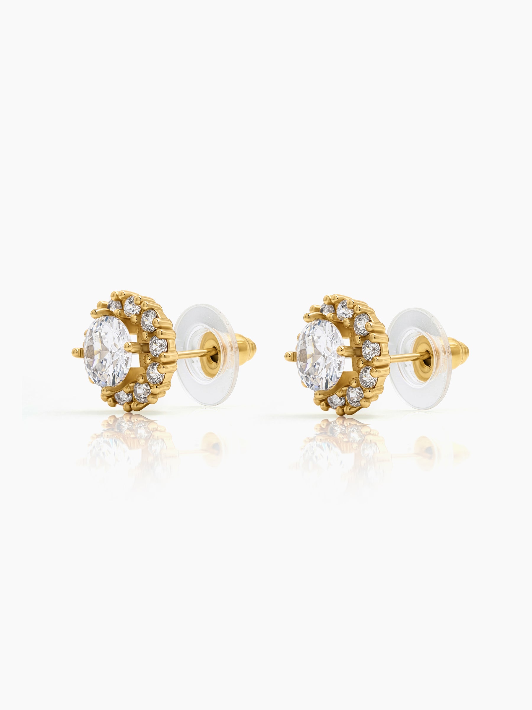 Tavessa Halo Solitaire 18K Gold Plated Earrings