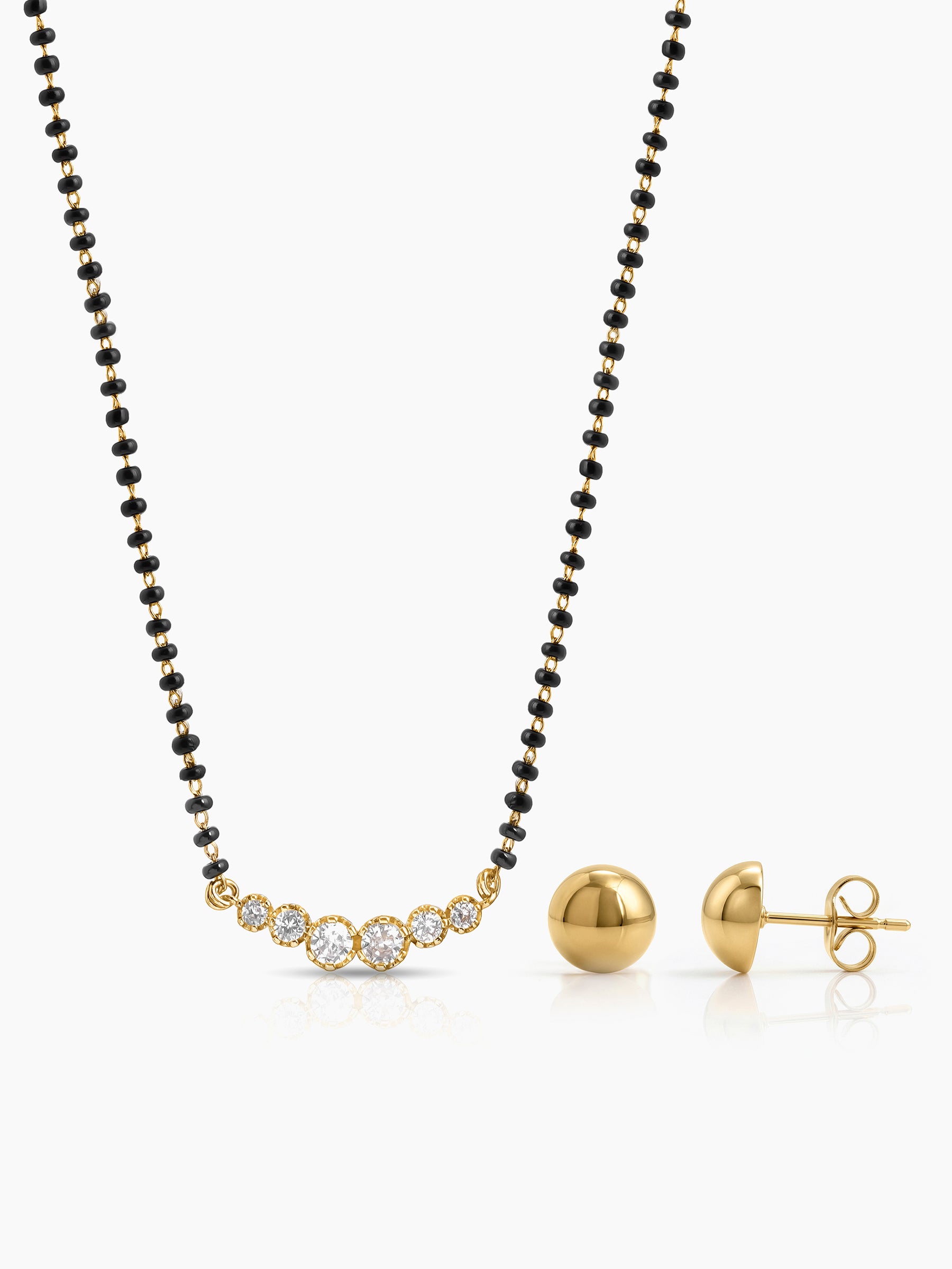 Tesha Diamond Bar 18K Gold Plated Mangalsutra Jewelry Set Of 2 - Necklace & Earrings Gold