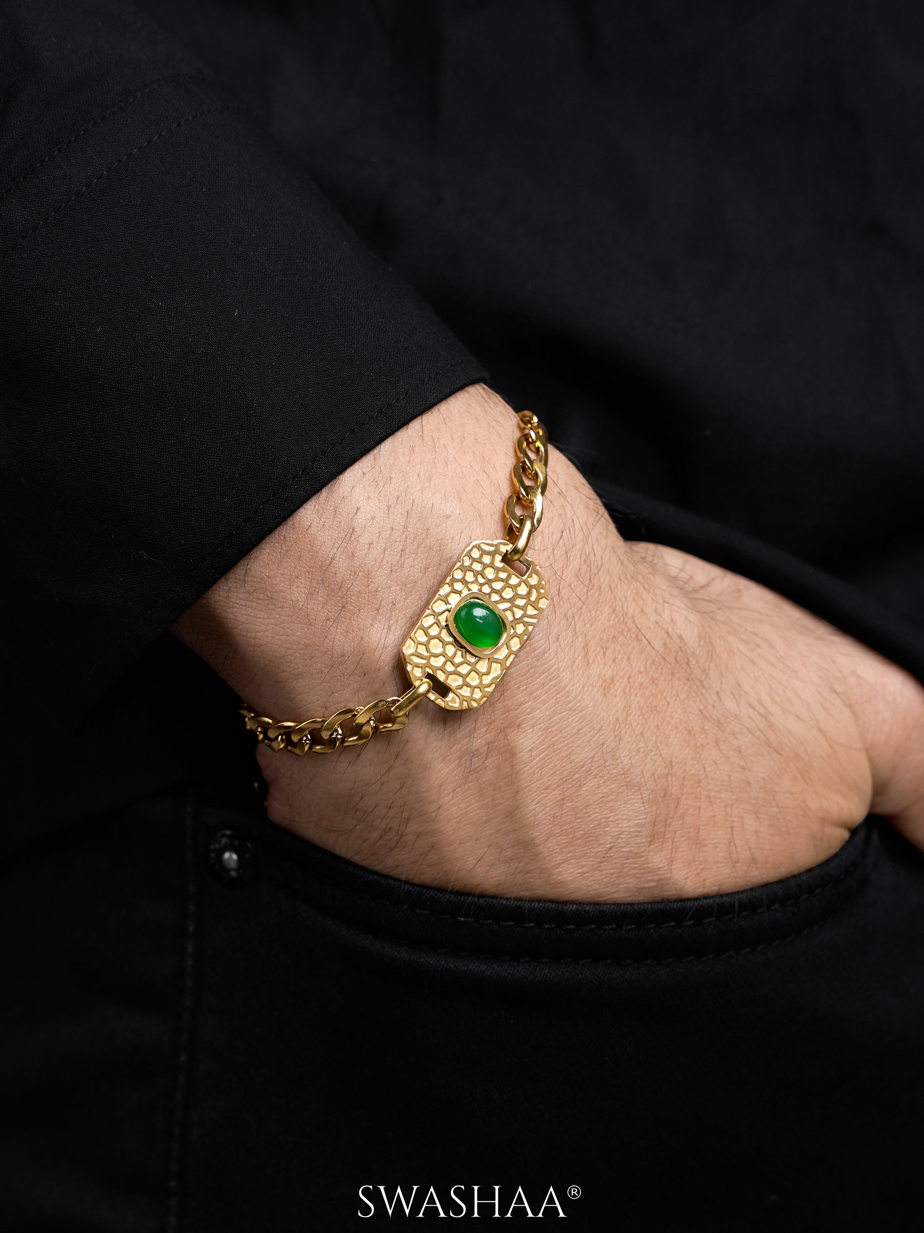 Textured Tag Cuban Chain Men's Bracelet