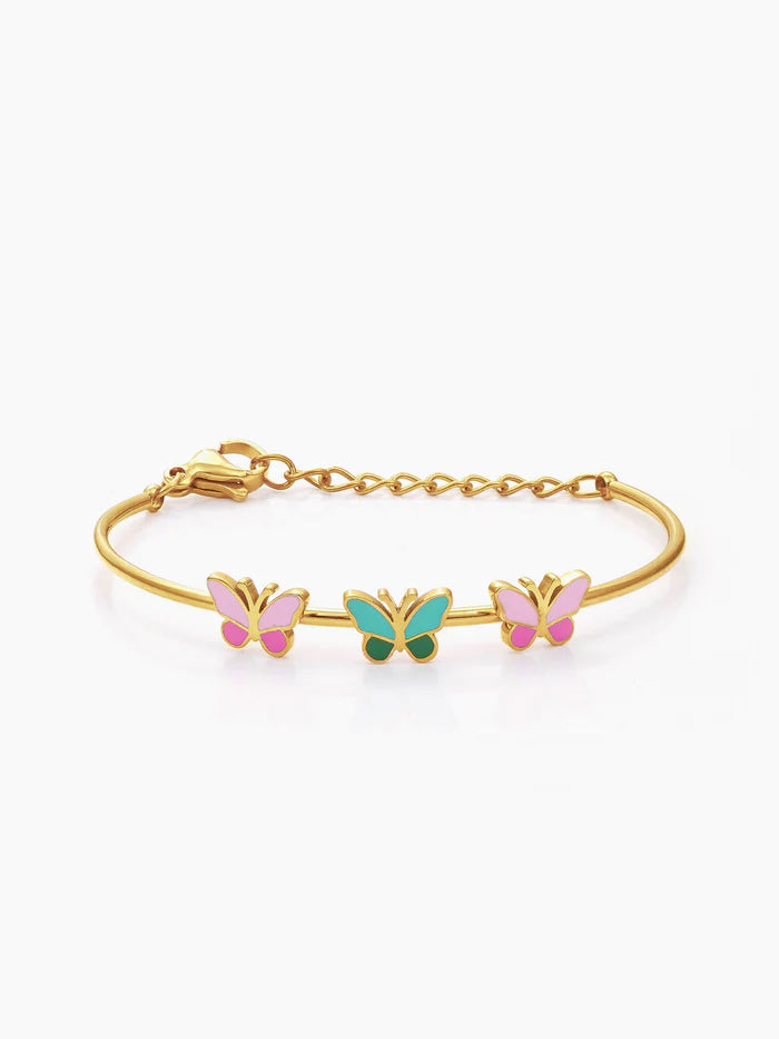 Three Butterfly Charms 18K Gold Plated Kid's Kada Bracelet Gold