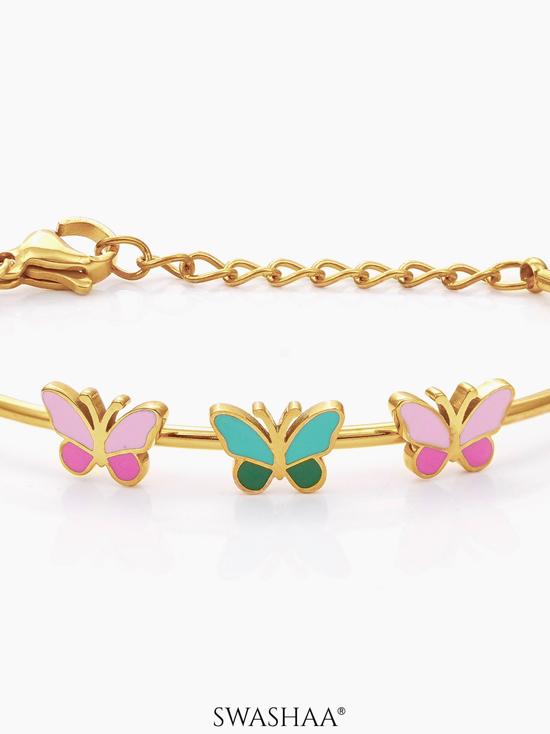 Three Butterfly Charms 18K Gold Plated Kid's Kada Bracelet