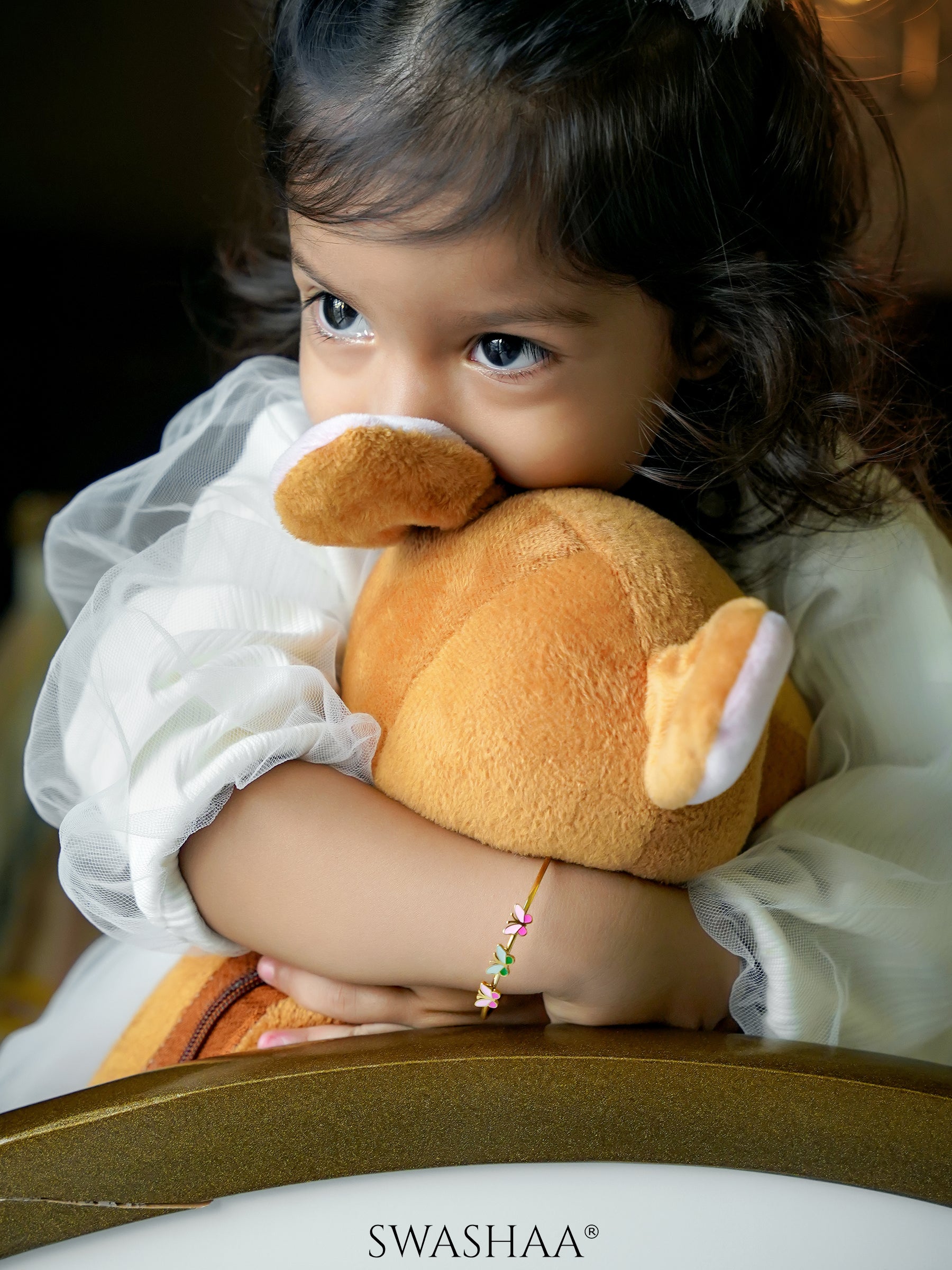 Three Butterfly Charms 18K Gold Plated Kid's Kada Bracelet