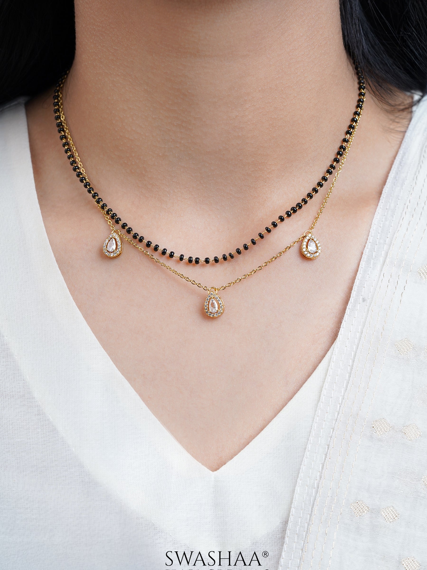 Tia Layered Teardrop Diamond 18K Gold Plated Mangalsutra